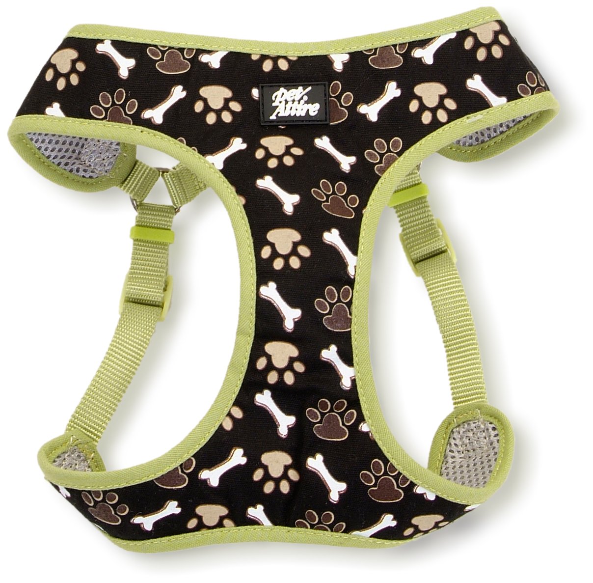 Coastal - Ribbon - Designer Wrap Adjustable Dog Harness, Brown Paws And Bones, 5/8'' X 19''-23''