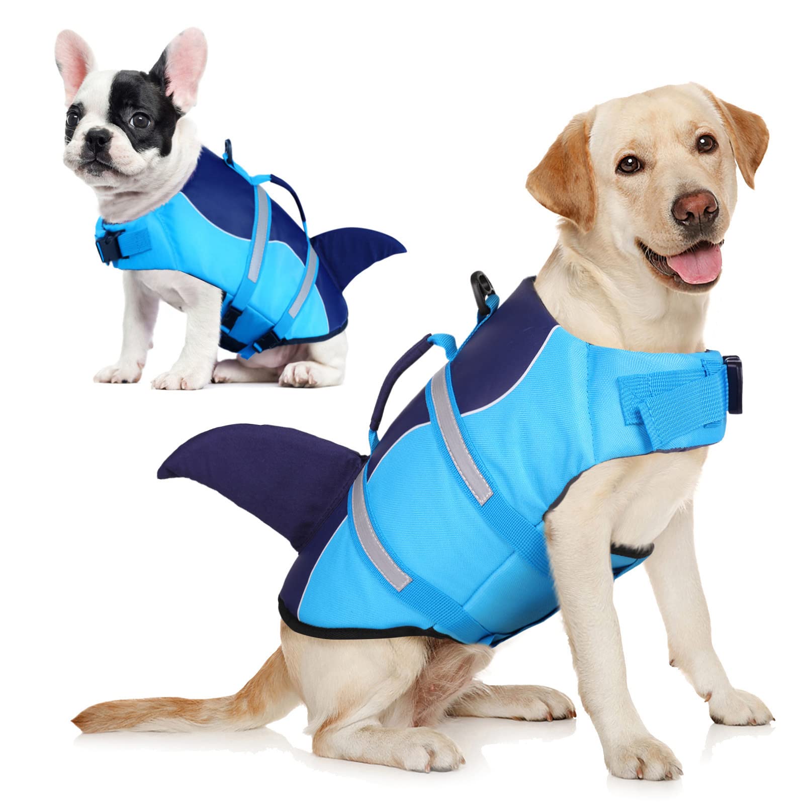 Aofitee Dog Life Vest For Swimming, Shark Dog Life Jacket Large, High Flotation Dogs Swimming Vest With Rescue Handle And Reflec