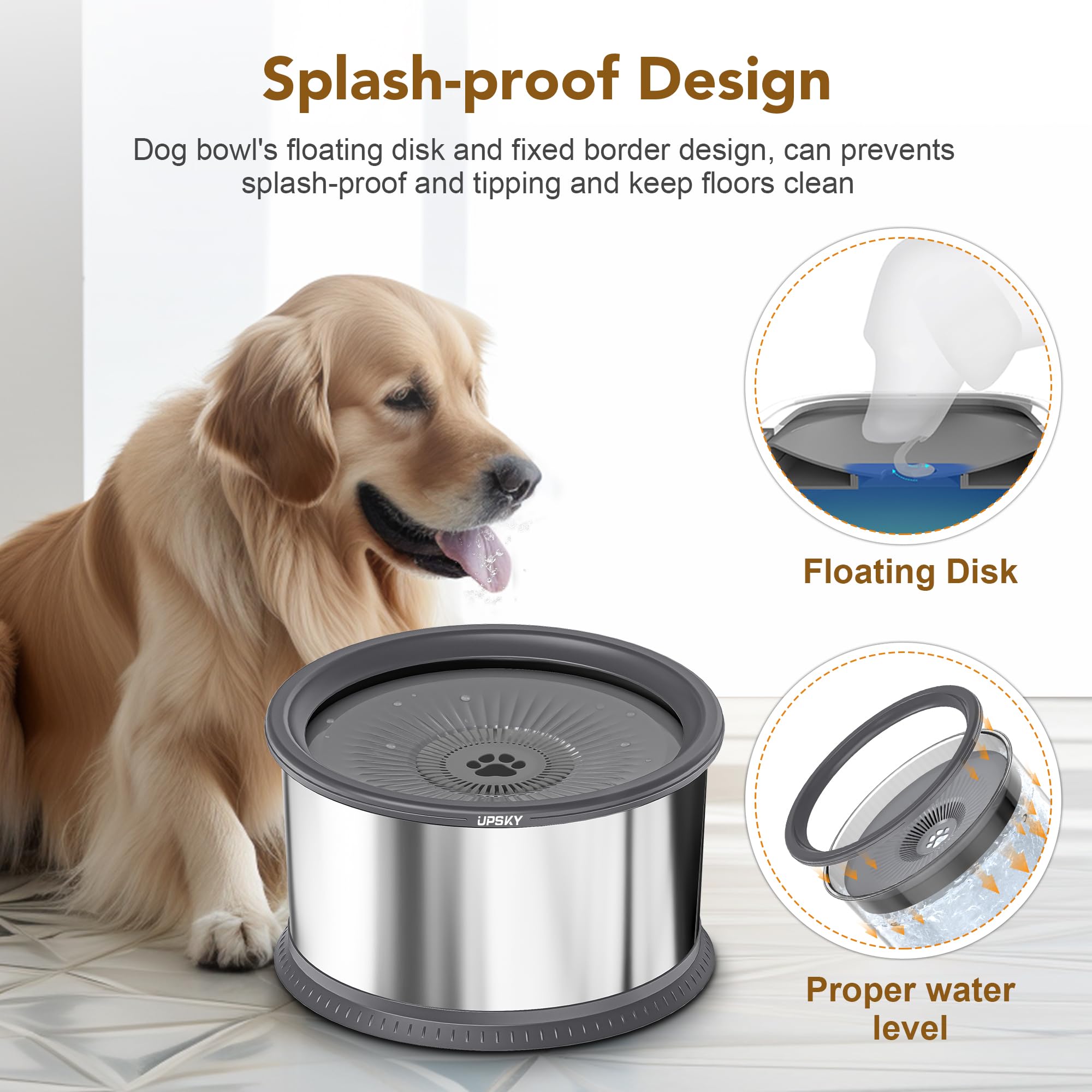 Upsky 6.5L Dog Water Bowl,1.6 Gallon Super Large Capacity No Spill Dog Water Bowl,Stainless Steel Spill Proof Slow Water Feeder,