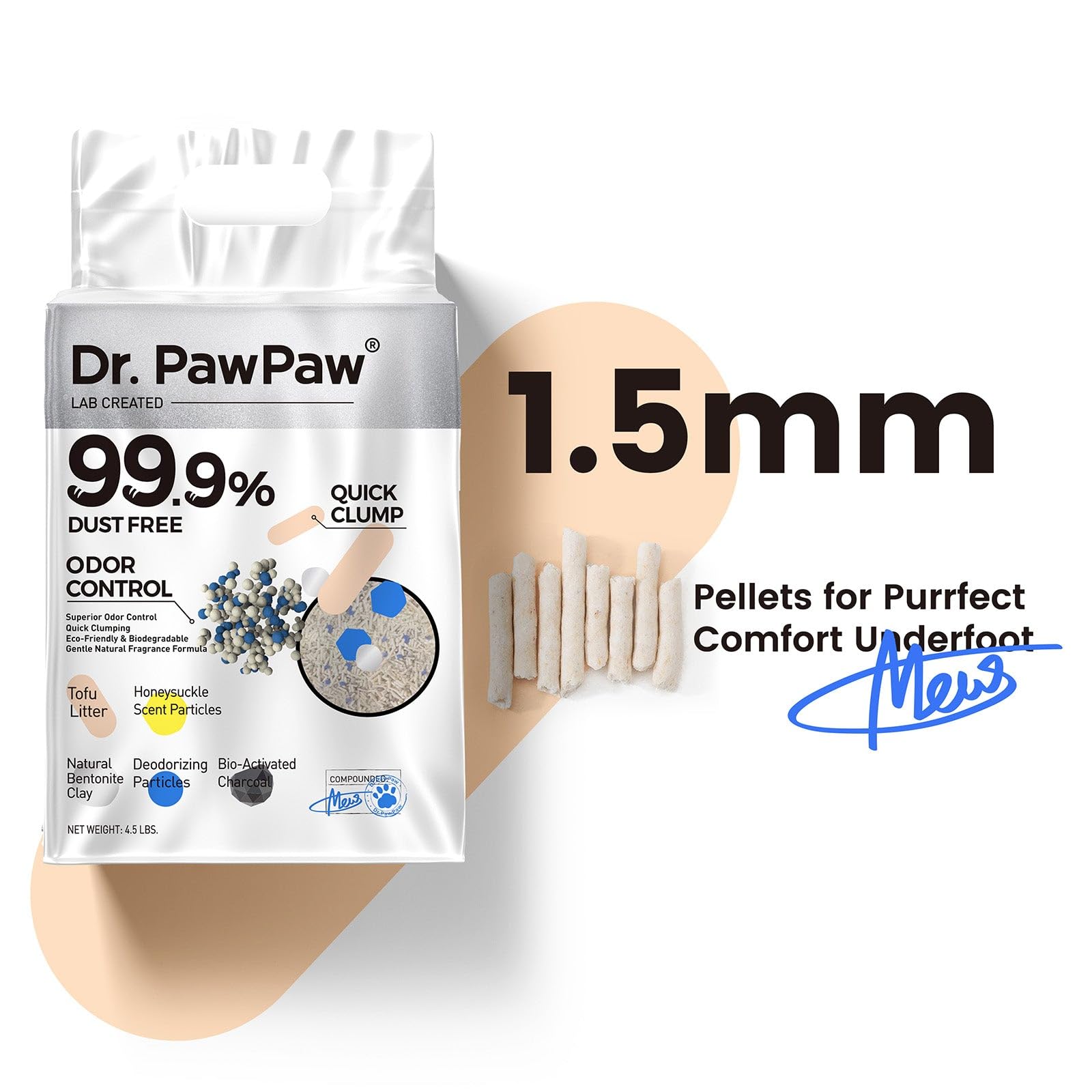 Tofu Cat Litter 45 Lbs, Dr. Pawpaw Clumping Cat Litter, Honeysuckle Scent, Dust-Free Keep Kitty Tidy, Superior Odor Control Keep