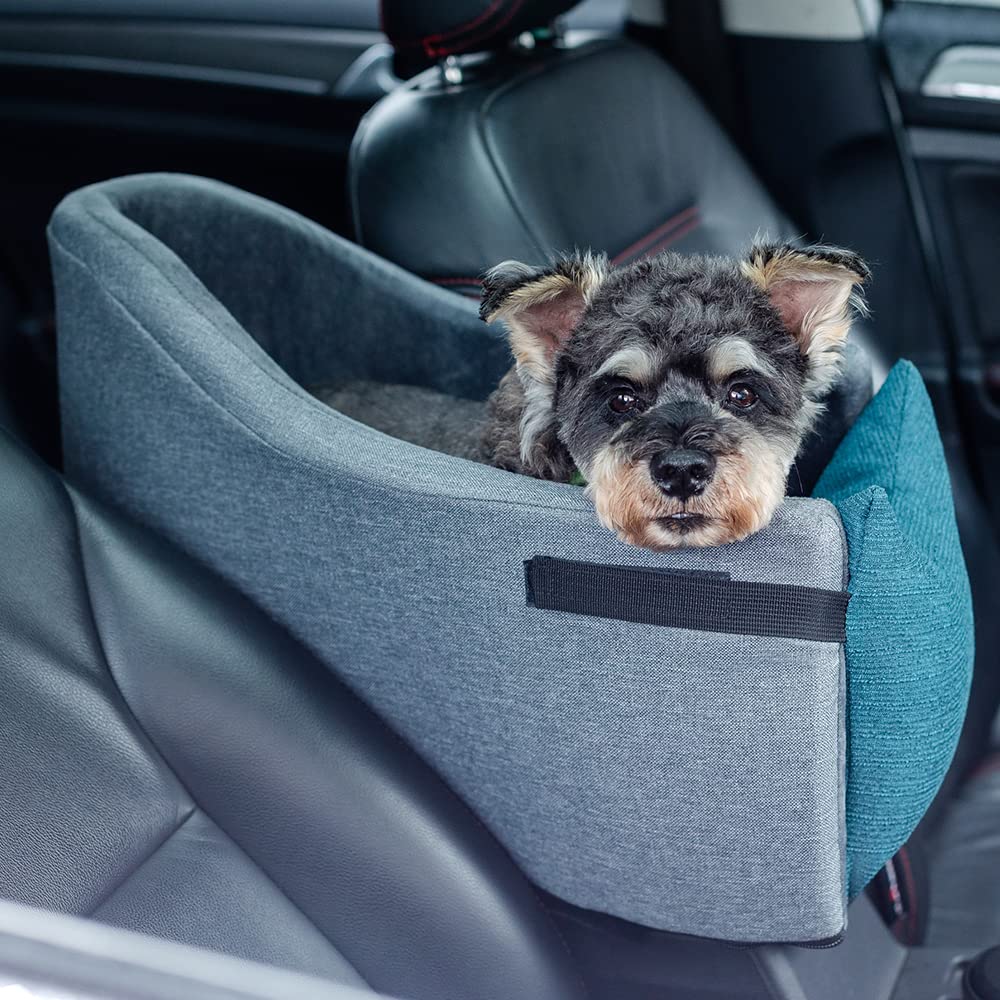 Cathpetic Dog Car Seat Console - Dog Seat For Small Dogs Up To 15 Lbs, Weather-Proof Center Console Dog Car Seat With Secure Strap, Machine Washable, Available With Single And Double Armrest