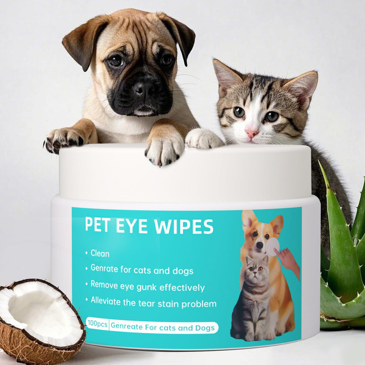 Pet Eye Wipes For Dogs & Cats, Tear Stain Remover Dog Wipes For Discharge & Crust, Cat Eye Cleaning Wipes For Face & Eyelids, 10