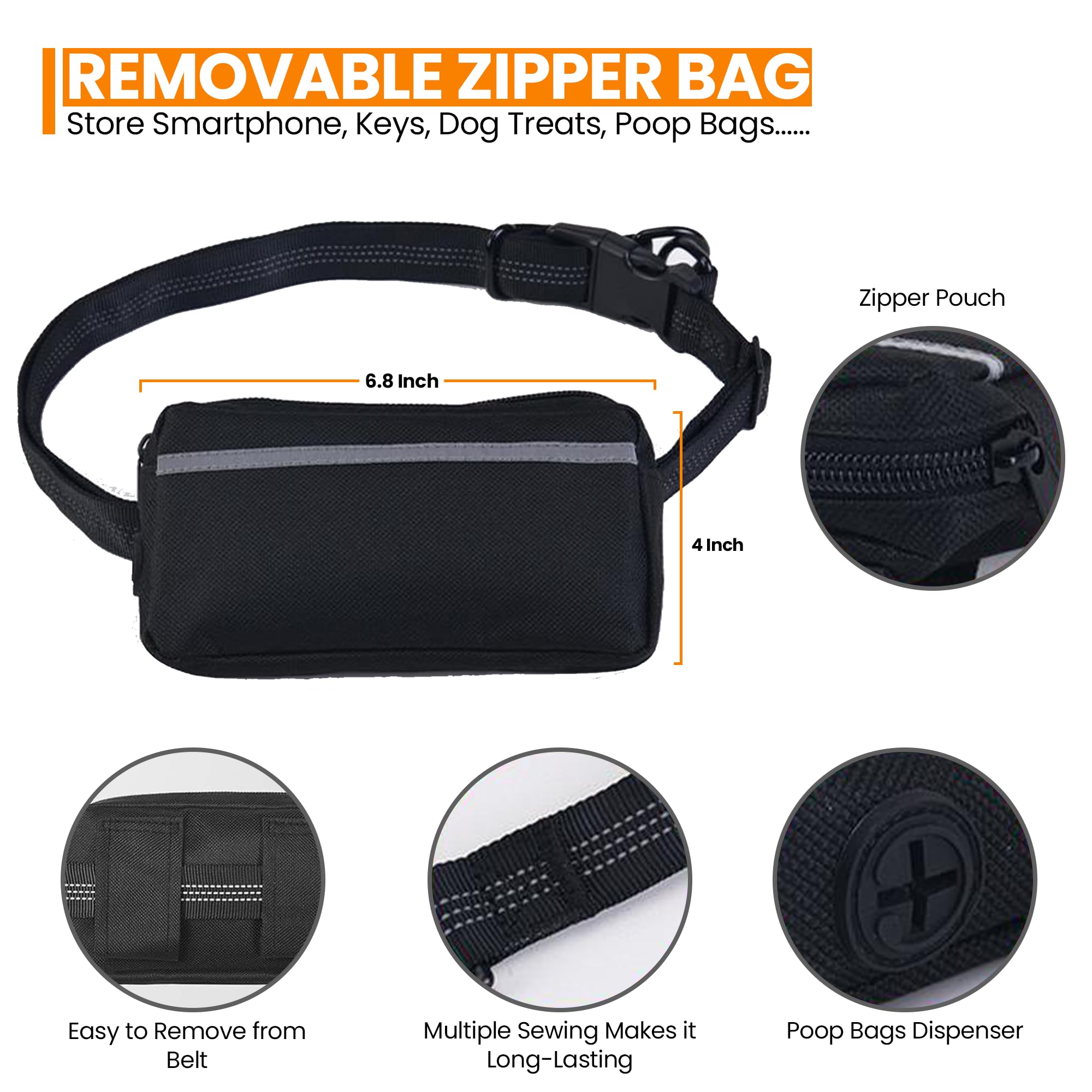 Hands Free Dog Leash Waist | Dual Padded Handles With Adjustable Belt Waist Leash For Dog Walking, Jogging, And Running Your Dog