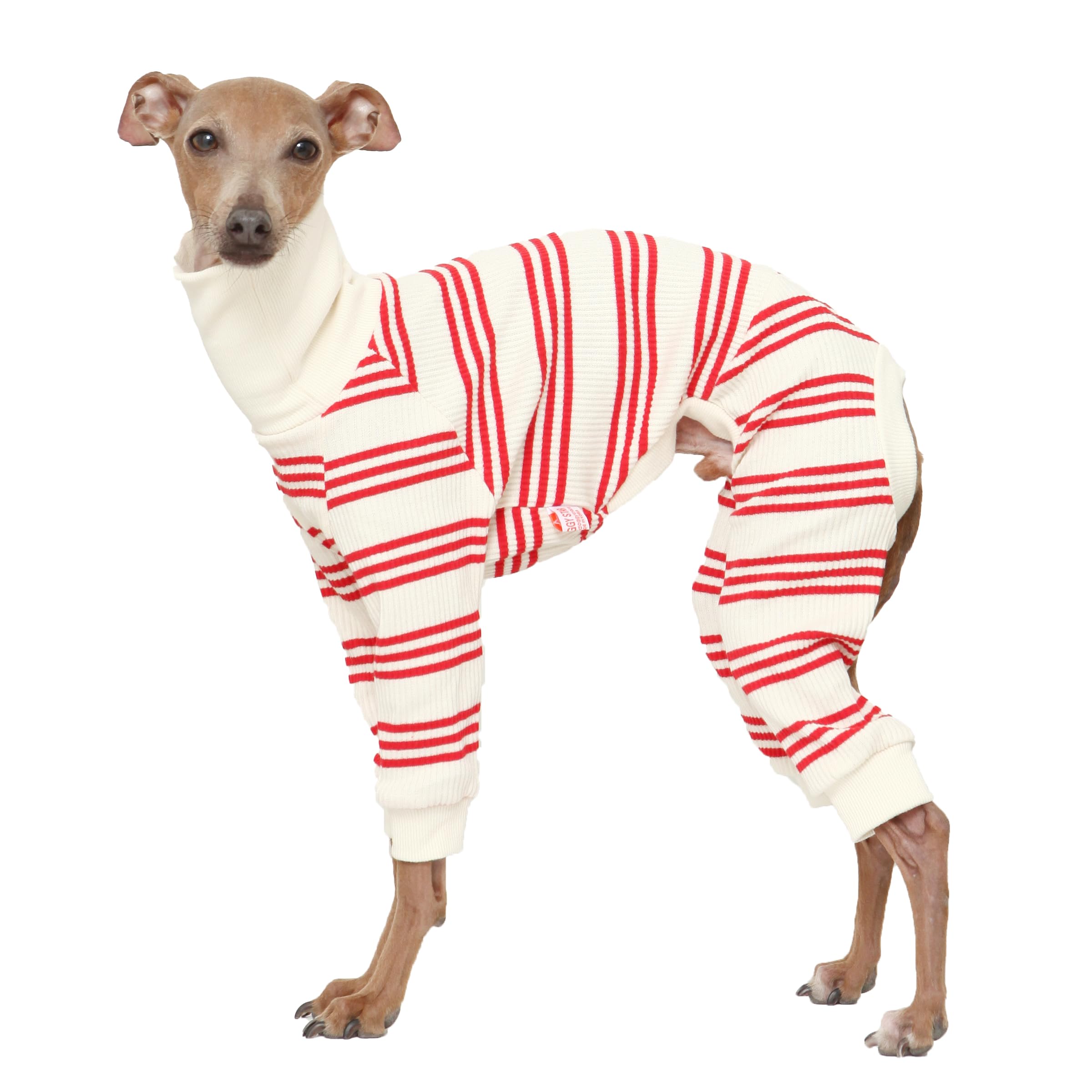 D Doggy Star Italian Greyhound Clothes Soft Stretchy Onesie Refined Stripe Outfit Whippet For Dog Coat (3Xl,Onsi Red Str)