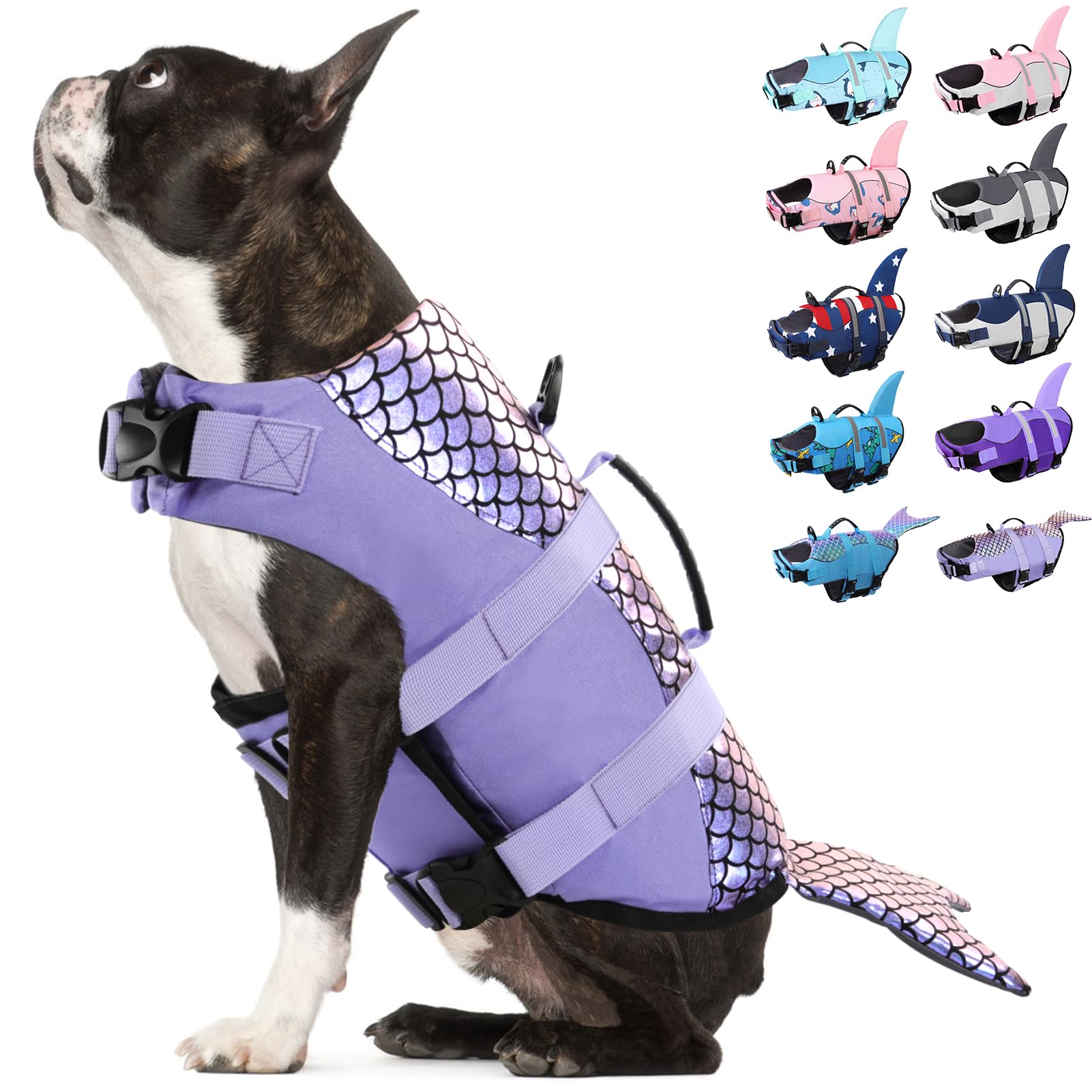 Bess Bridal Dog Life Jacket - Mermaid Life Vest For Swimming Boating - Pet Lifejacket Swimsuit With Rescue Handle - High Flotati