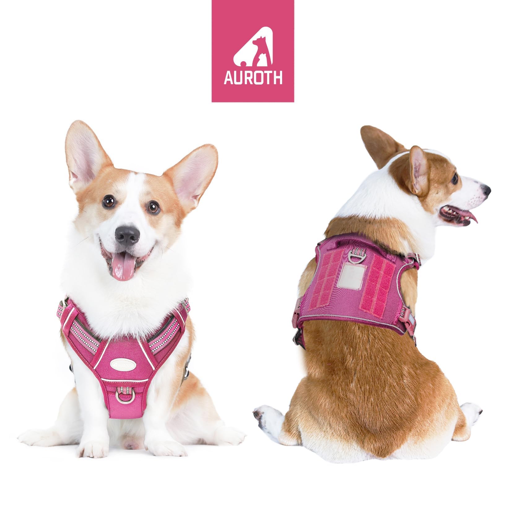 Auroth Tactical Dog Harness For Large Dogs No Pull Adjustable Pet Harness Reflective K9 Working Training Easy Control Pet Vest Military Service Dog Harnesses Rose Red M