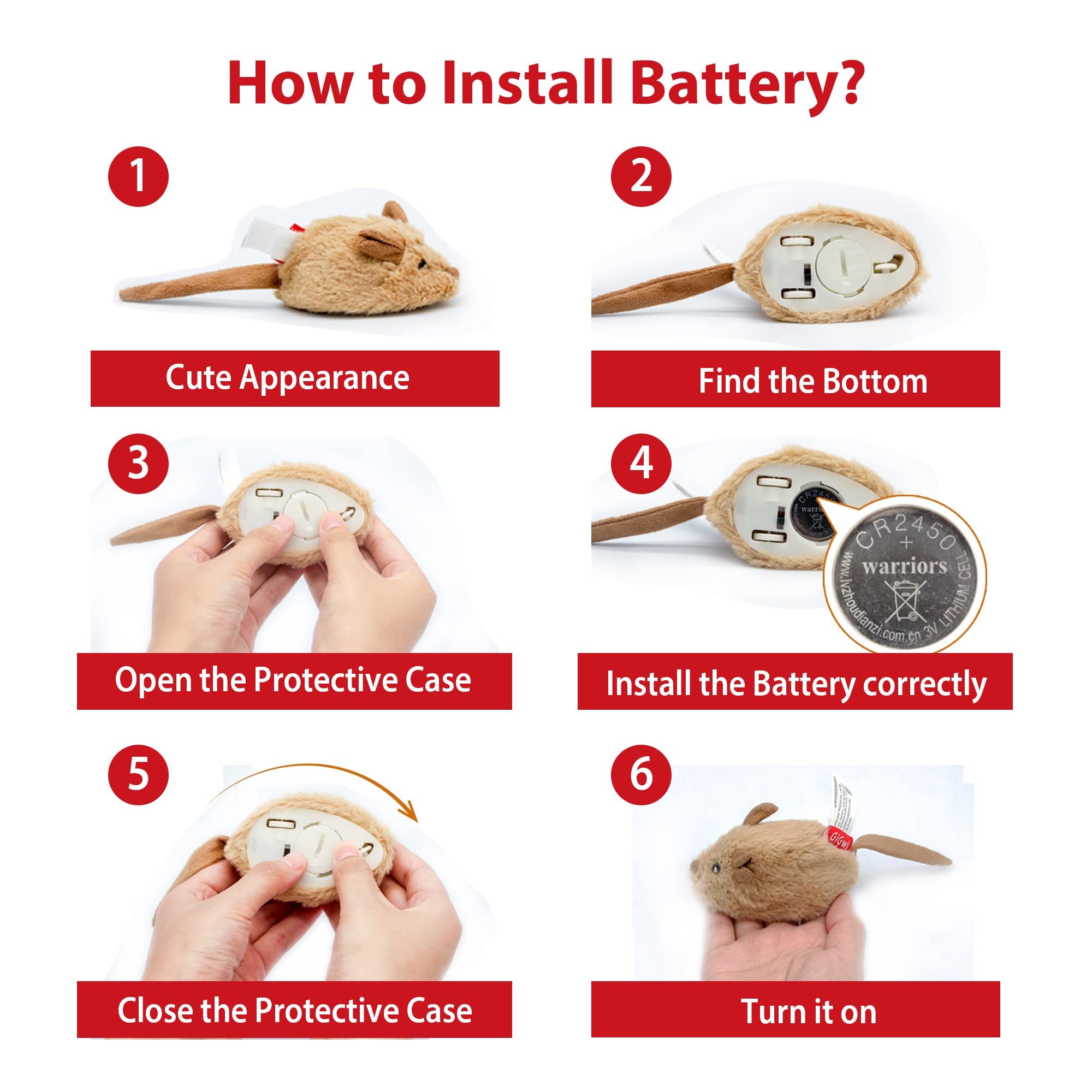 Gigwi Interactive Cat Toy Mouse, Moving Automatic Cat Toys Mice Electronic With Furry Tail, Automatic Squeaky Cat Toys For Kitte