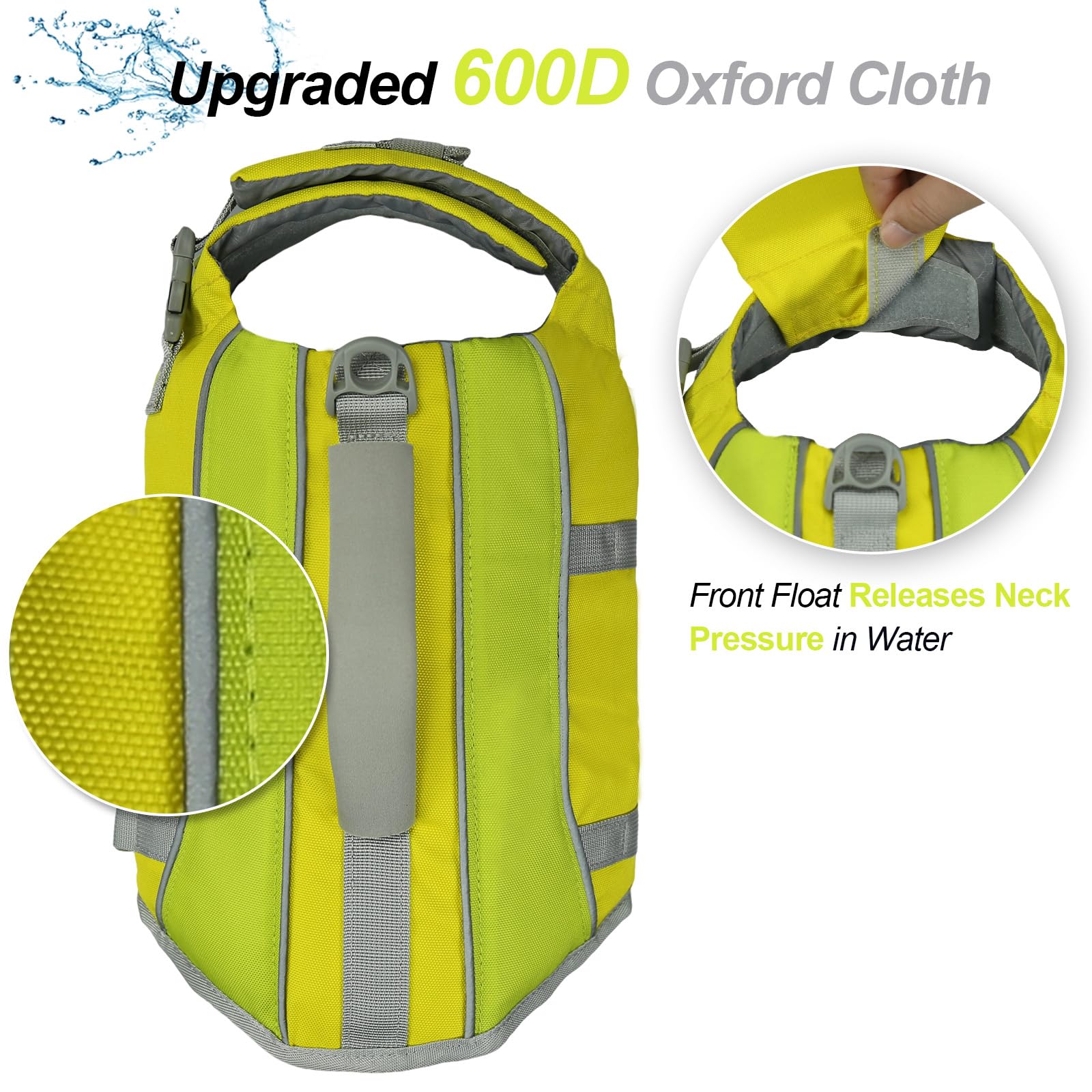 Vivaglory Dog Life Jacket With Removable Front Float, Life Vest With Reflective Trims & Extra Padding For Swimming & Boating, Yellow Grey, Xxs