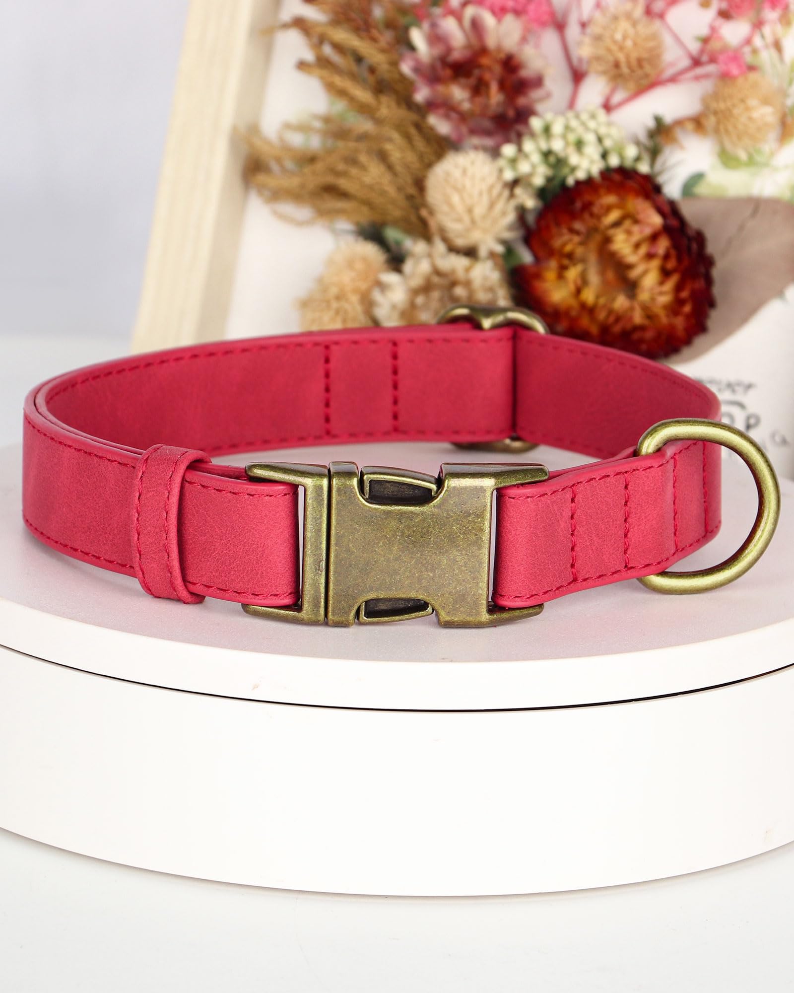 Didog Soft Leather Dog Collar, Durable Quick Released Dog Collars With Metal Buckle, Adjustable Red Pet Collar Faux Leather For