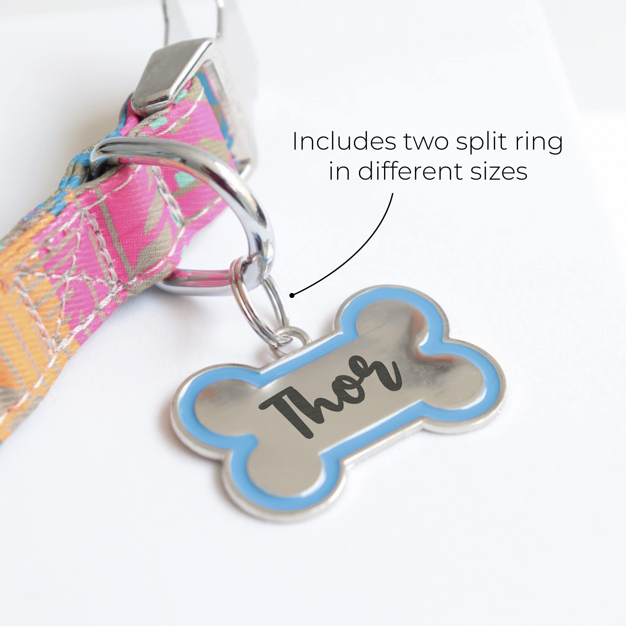 Fancy Dog Id Tags Bone Shaped Stainless Steel Custom Laser Engraved Both Sides With Up To 4 Lines Of Text, Pet Name Tags Persona