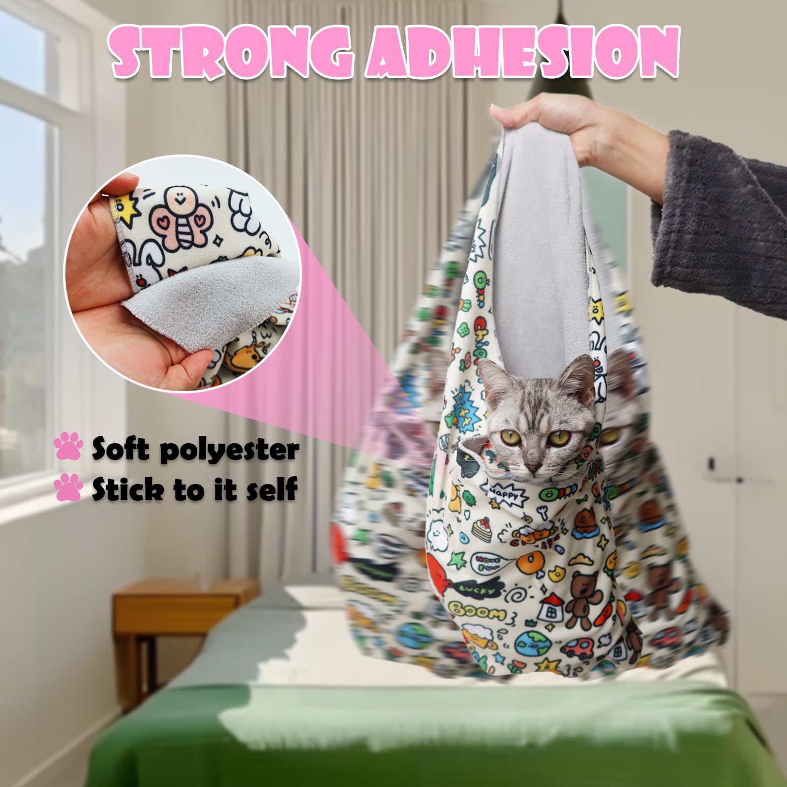 Jptecy Cat Wrap For Cutting Nails Large Size 35.5In Self-Adhesive Cat Grooming Wrap Cat Nail Clipper Hammock Soft Cat Restraint