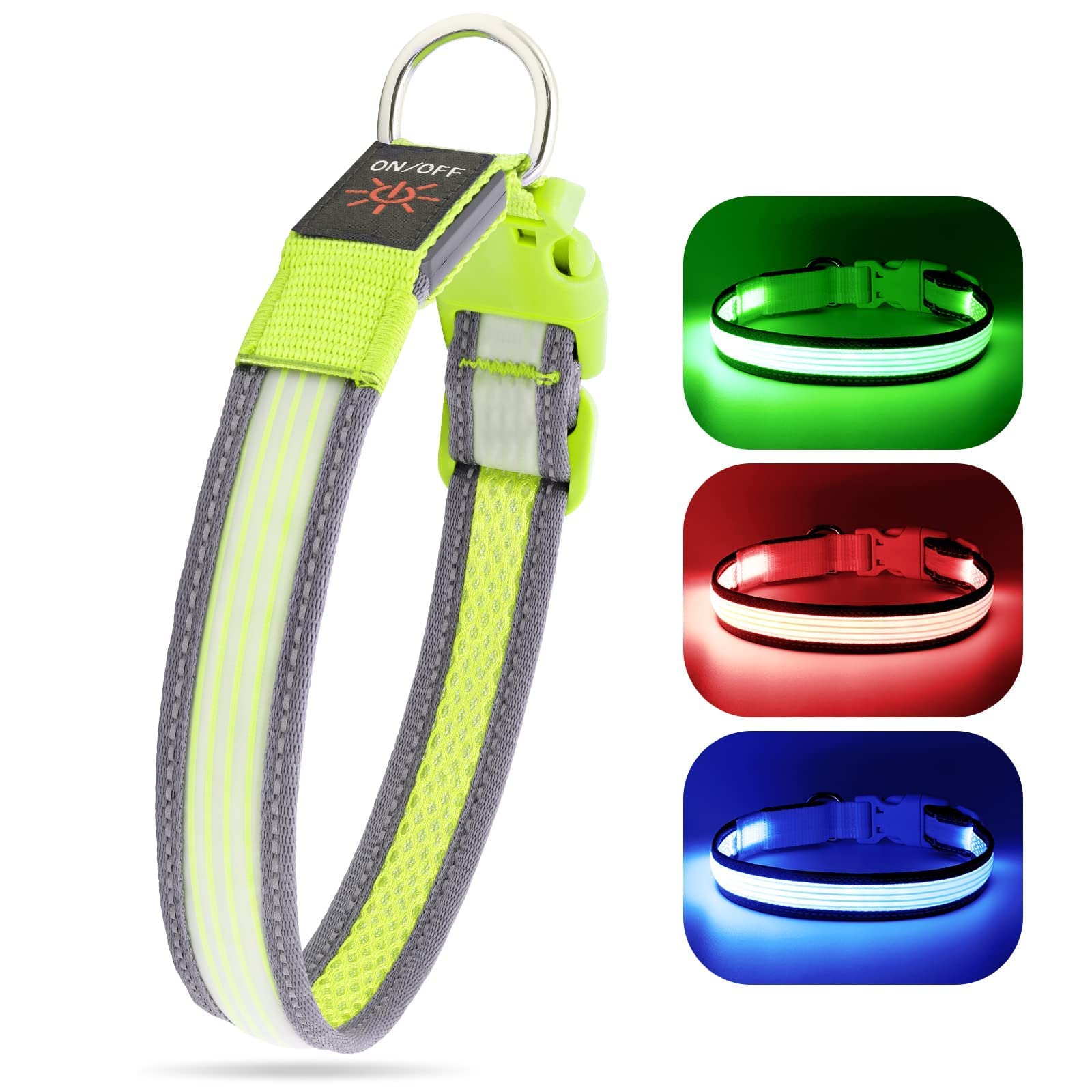 Yfbrite Full Adjustbale Led Dog Collar, Full Illuminated Light Up Dog Collars, Reflective Dog Collar Light Glowing In The Dark For All Dogs Safety (Small, Green-2)