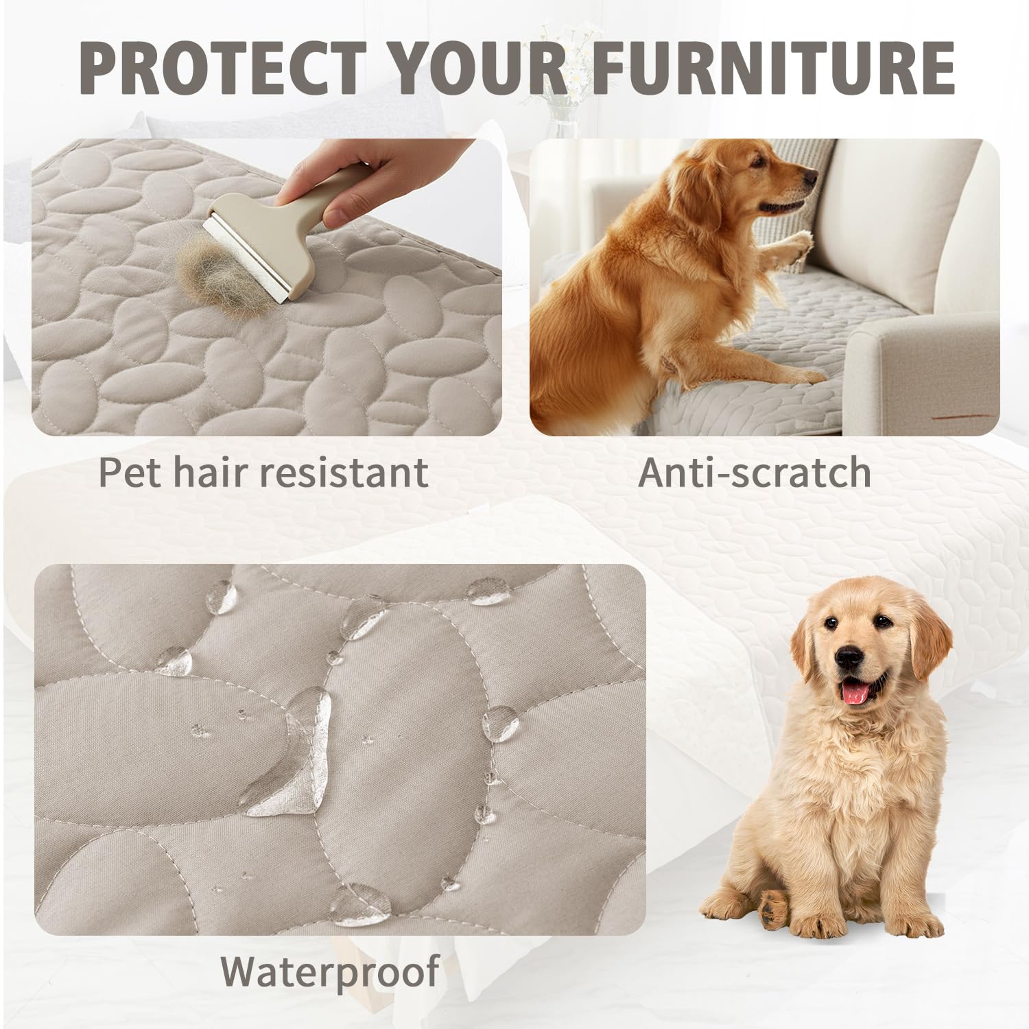 Ameritex Waterproof Pet Bed Cover Anti-Slip Dog Bed Blanket for Sofa and Furniture Waterproof New Pattern Design (Khaki, 82x82 I