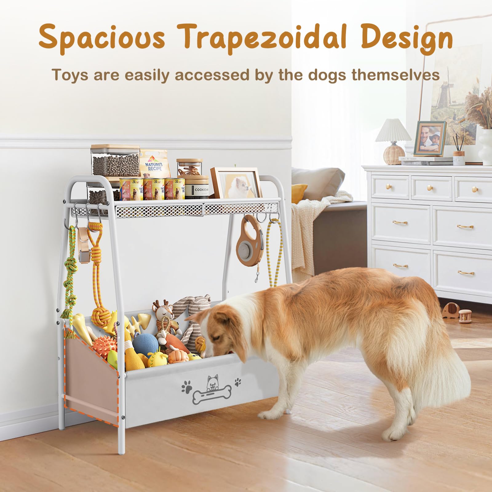 Lomivra Large Dog Toy Basket (23.6x11.2x9.7), Dog Toy Bin with Storage Organizer, Trapezoid Dog Toy Box for Dog Stuff, Toy Holde