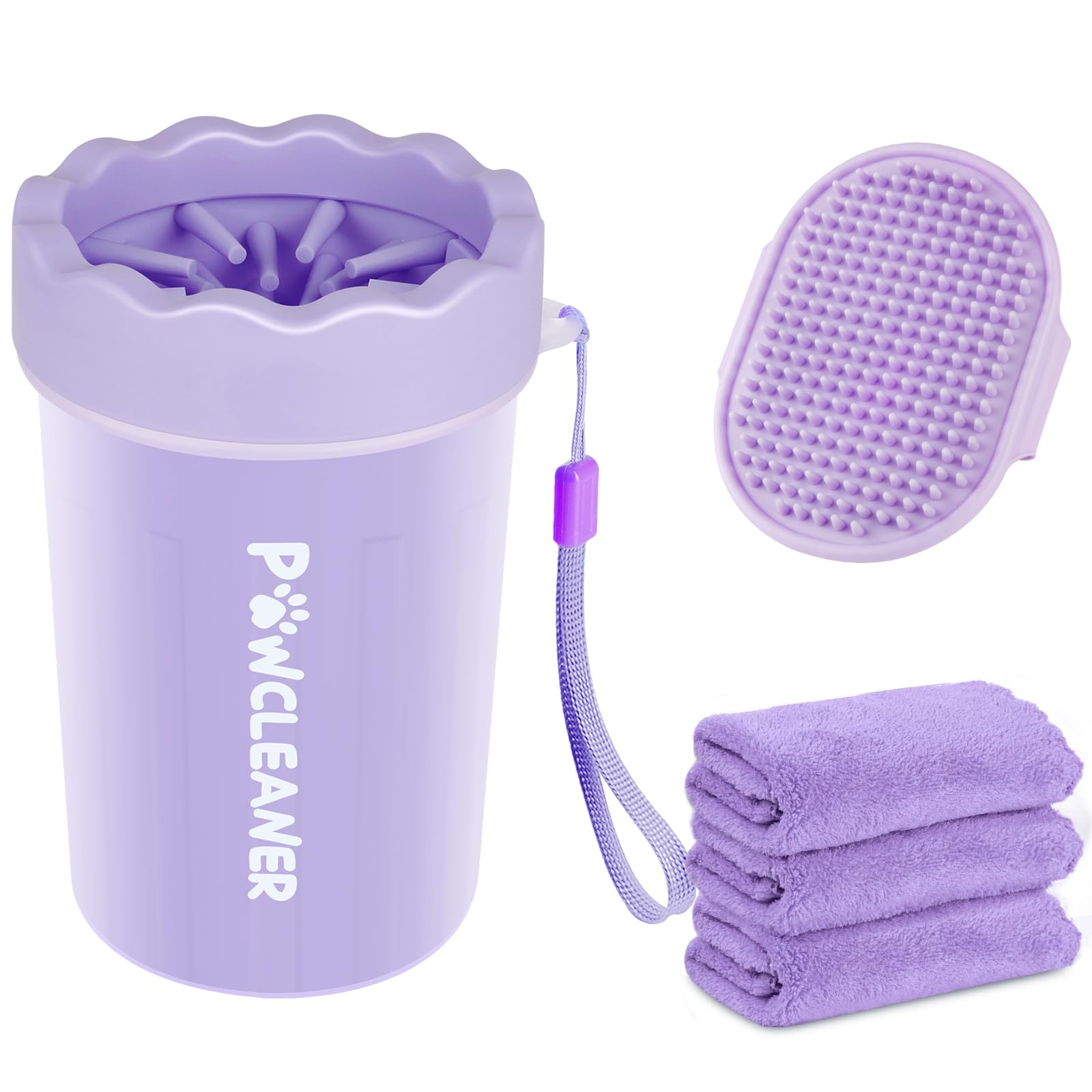 Dog Paw Cleaner For Dogs, (With 3Pcs Absorbent Towels & Adjustable Bath Brush) Dog Paw Washer, Pet Foot Cleaner (Purple, Medium)