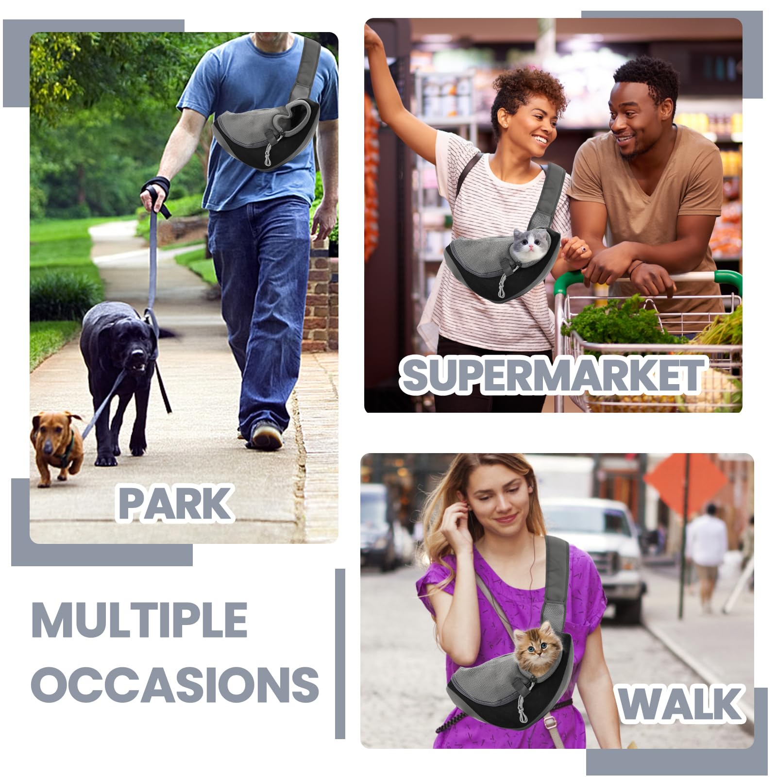 Small Dog Sling Carrier, Mesh Adjustable Pet Sling Carrier Zipper Pocket Breathable Hand Free For Small Medium Dogs Cats Outdoor