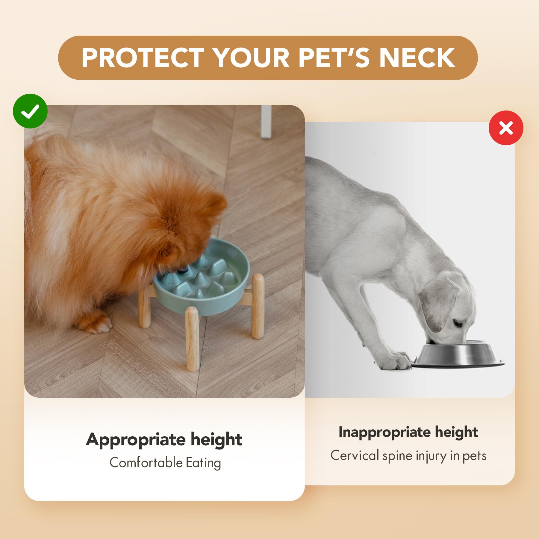 Havniva Ceramic 0.9 Cup Dog Raised Slow Feeder Set, Elevated Bowl with Wooden Stand for Small Dog, 6.1inch Pet Slow Feeder Dish