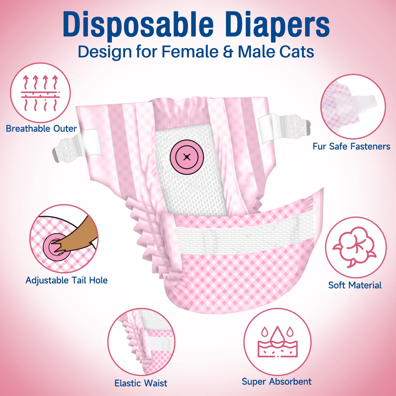 Pet Soft Disposable Cat Diapers - Diapers For Female & Male Cats, Puppy Doggie Diapers For Female Dogs With Adjustable Foam Tail Hole, 24Pcs Small