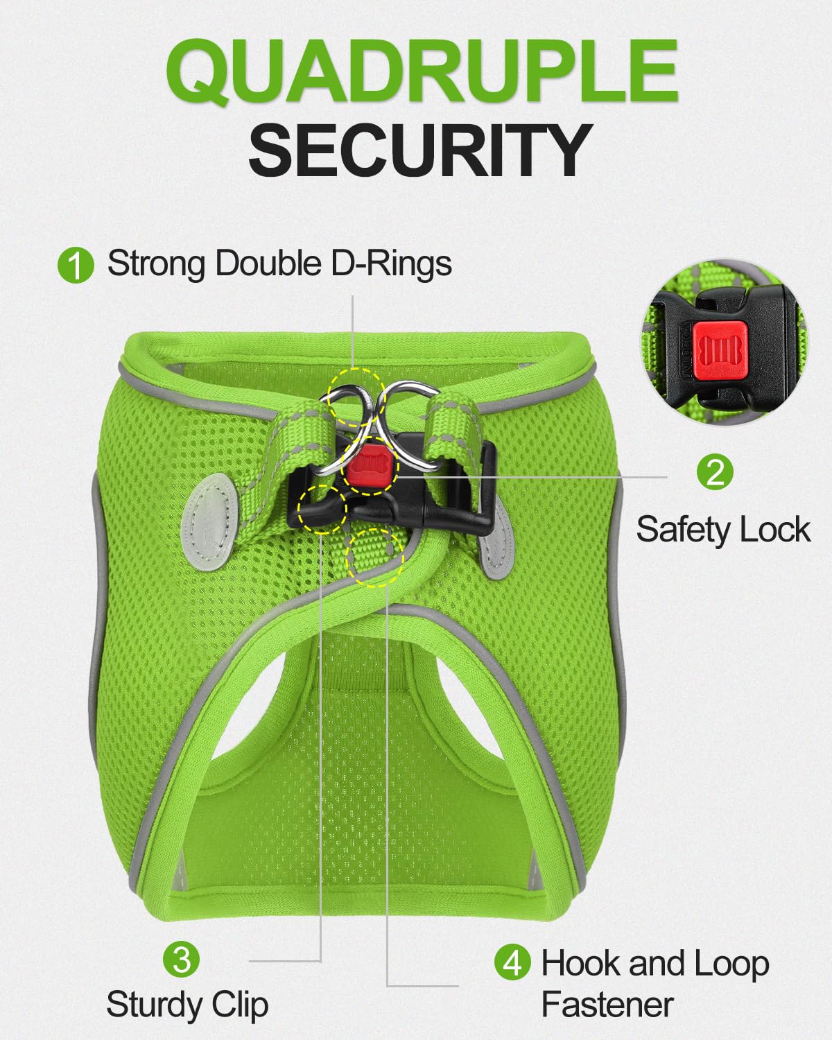 Joytale Step in Dog Harness, Breathable Mesh Vest, Reflective, Green, Size L (Chest: 18.5-21.5'') for Small & Medium Dogs