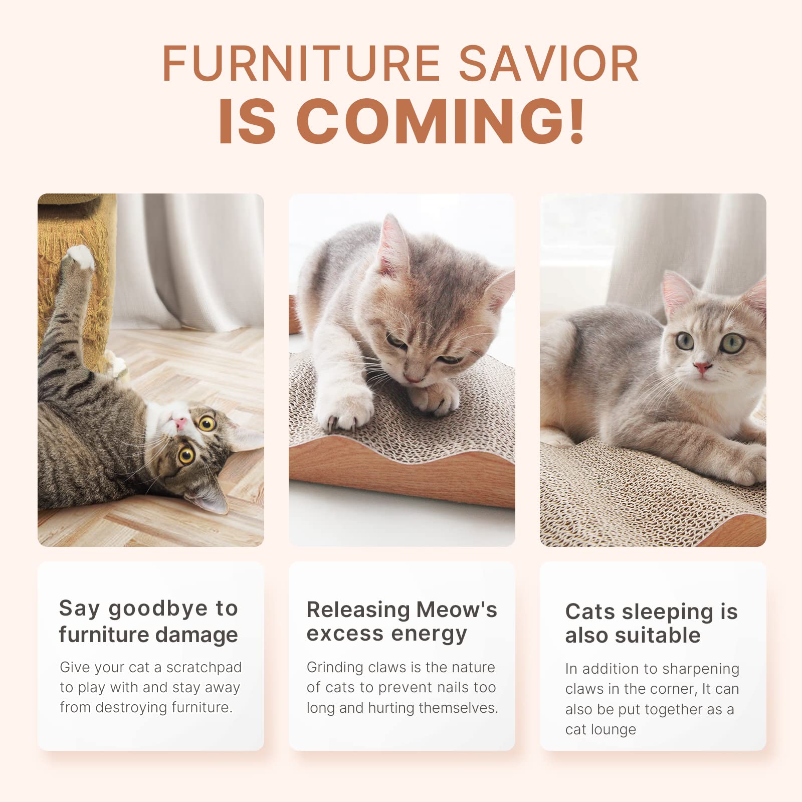 Rumuuke Cat Scratch Pad- 3 In 1 Corrugated Cardboard Cat Scratcher For Indoor Cats, Professional Cat Scratching Board For Adult Cats, Catify Cat Scratcher Pads With Catnip