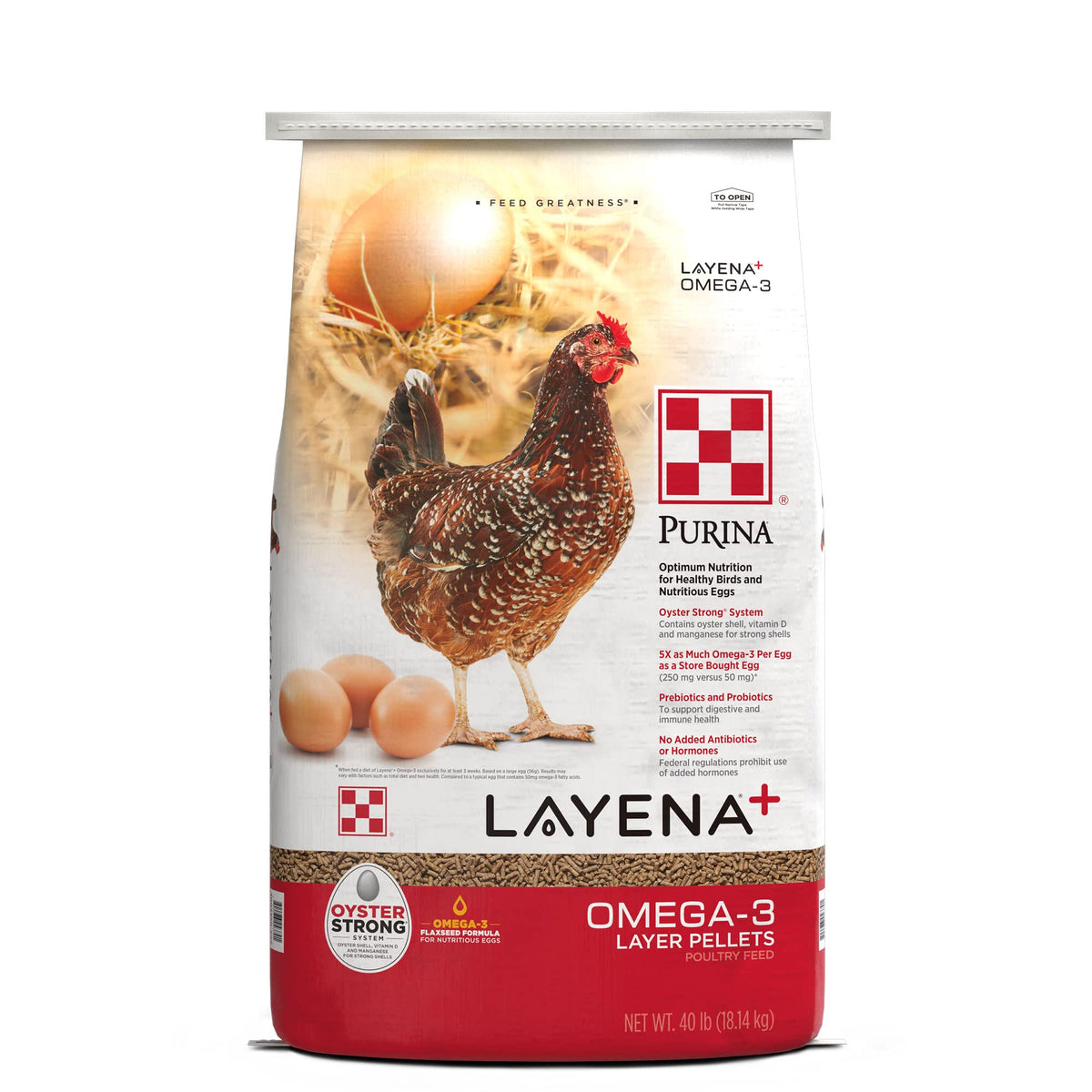 Purina Layena+ | Nutritionally Complete Layer Hen Feed | Omega 3 Formula - 40 Pound (40 Lb) Bag