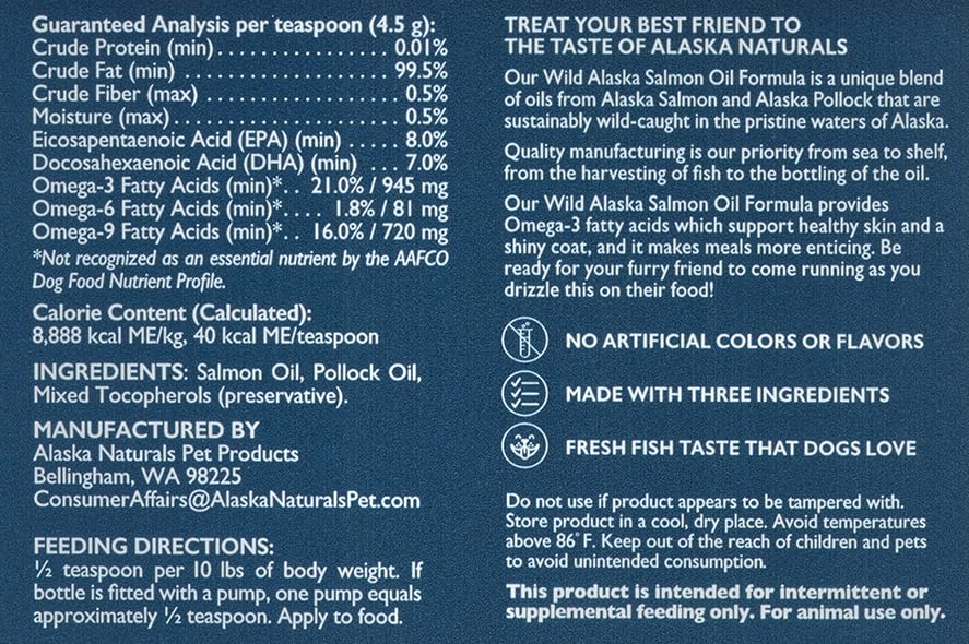 Alaska Naturals - Wild Alaska Salmon Oil Formula Dog Food Topper - EPA and DHA Omega-3 - Supplement for Healthy Skin, Shiny Coat