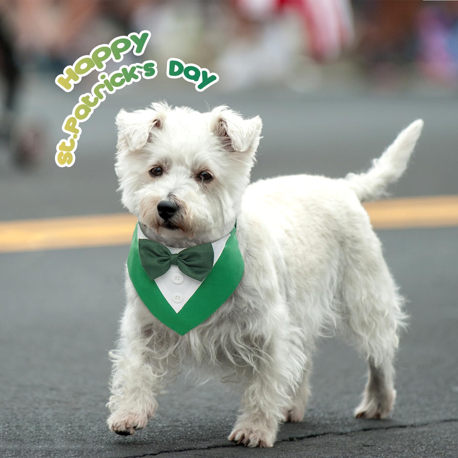 FUAMEY St.Patrick's Day Dog Tuxedo,Pet Green Collar Puppy Costume Adjustable Dog Bandana Cosplay Party Doggie Bibs,Irish Lucky D