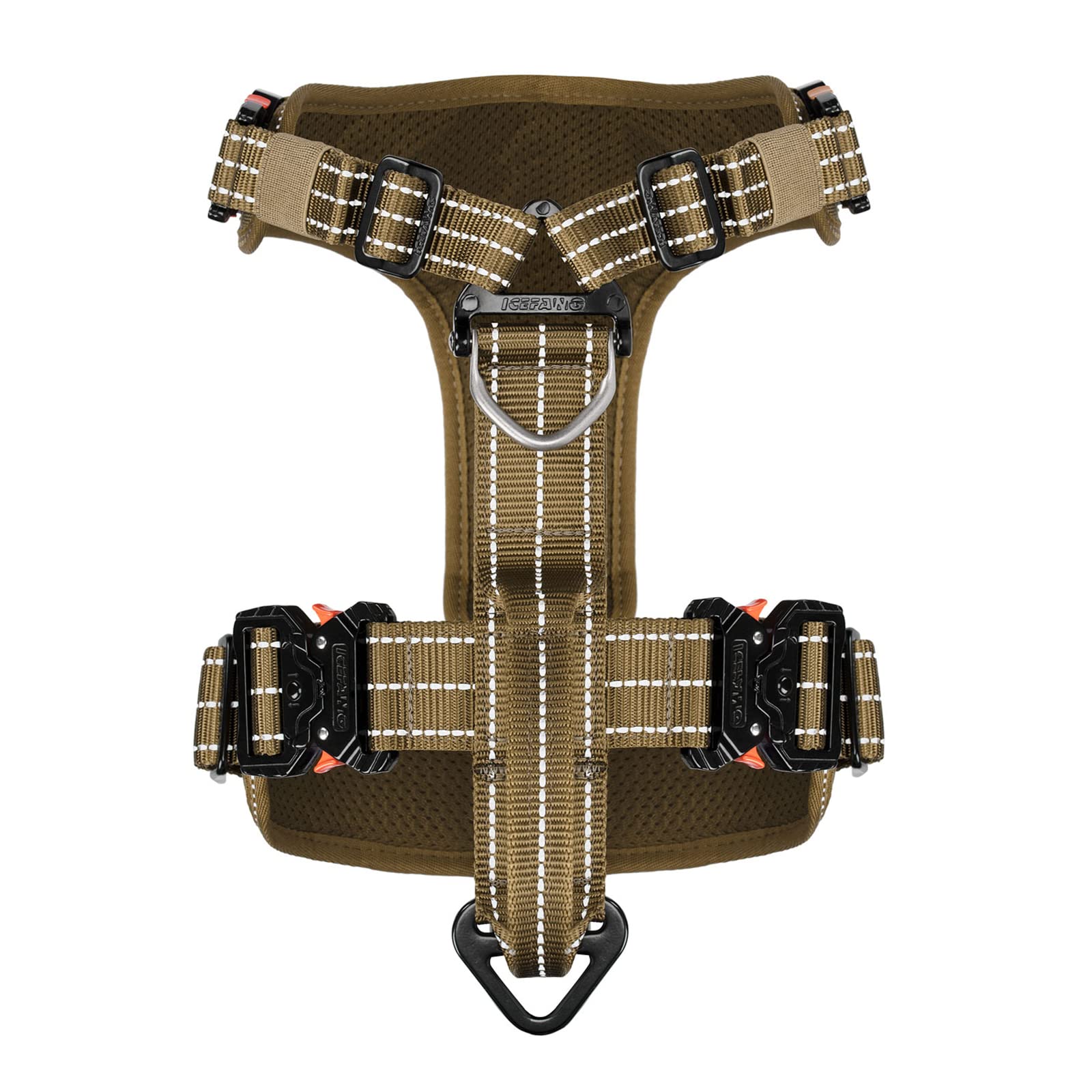 ICEFANG Dog Strap Harness, Adjustable No-Pull K9 Vest, Y-Shape Chest, Large, Brown, Nylon, 4 Metal Buckles