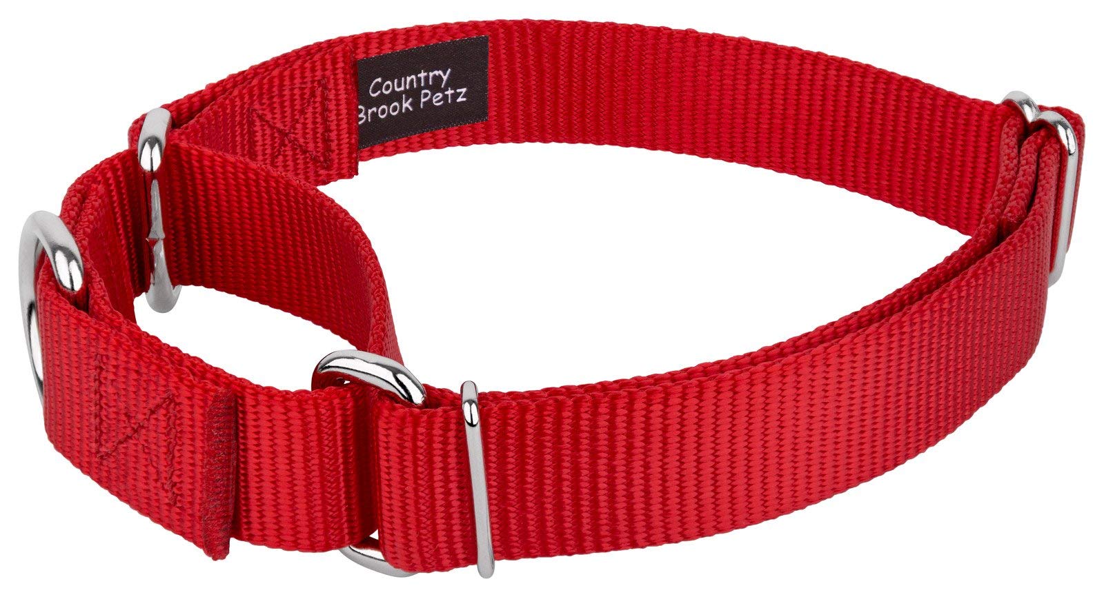 Country Brook Petz Martingale Dog Collar - Heavy-Duty Training Collar With No Buckle - Service Dog Collar For All Pups - Vibrant, Colorful Collection (Red, 1 Inch, Large)