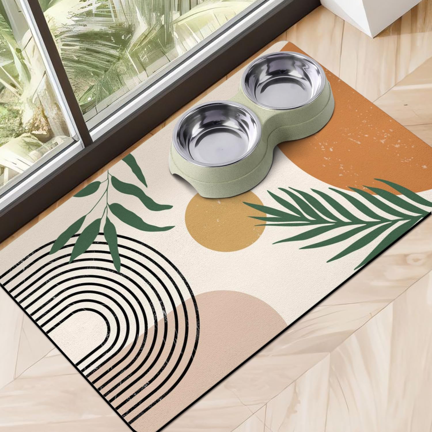 Dog Food Mats for Floors Super Absorbent, Pet Cat Food Mat - Non Slip Dog Bowl Mats for Food and Water, Eco-Friendly Boho Dog Pl