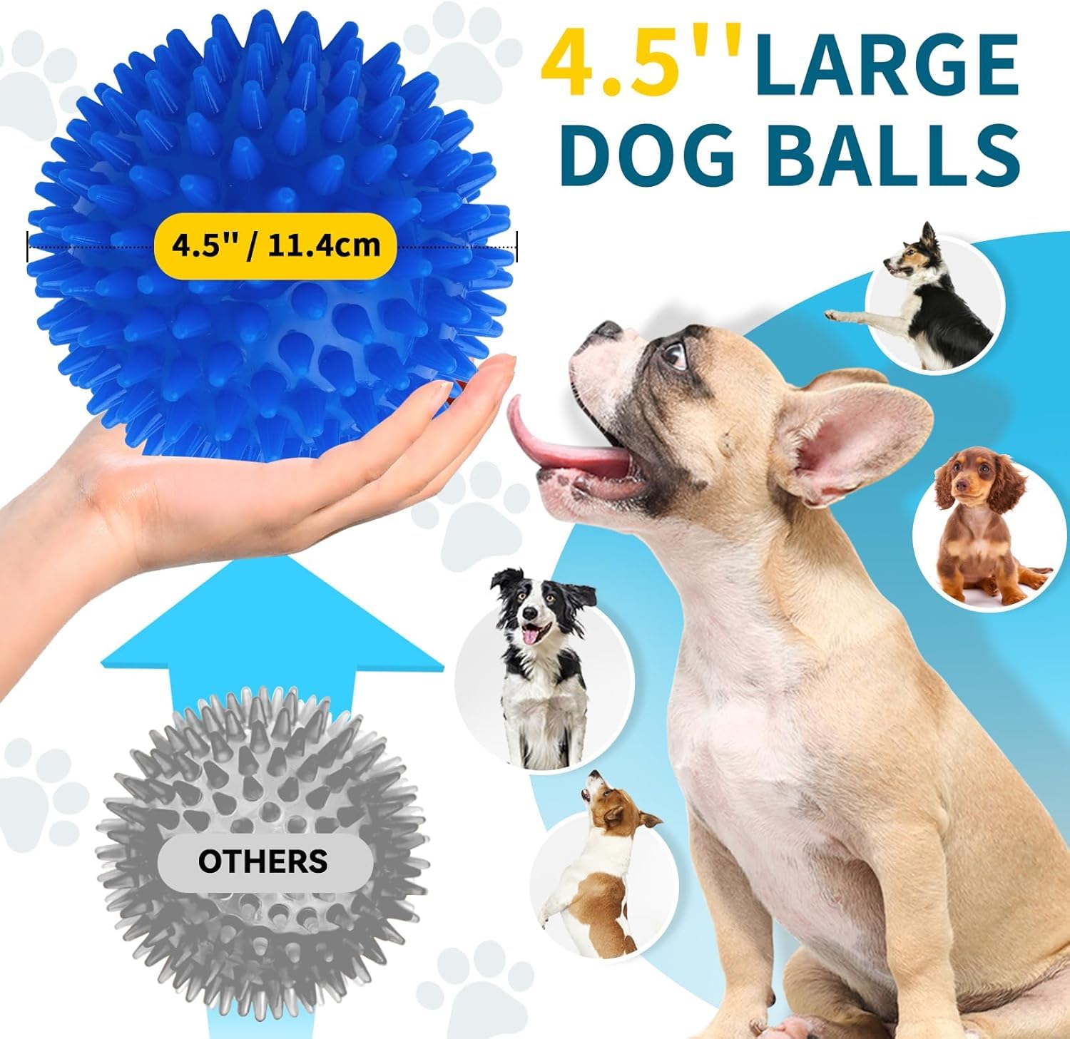 4.5    Durable Squeaky Dog Balls For Aggressive Chewers - Heavy-Duty Spike Ball Toys For Medium & Large Dogs, Perfect For Dental
