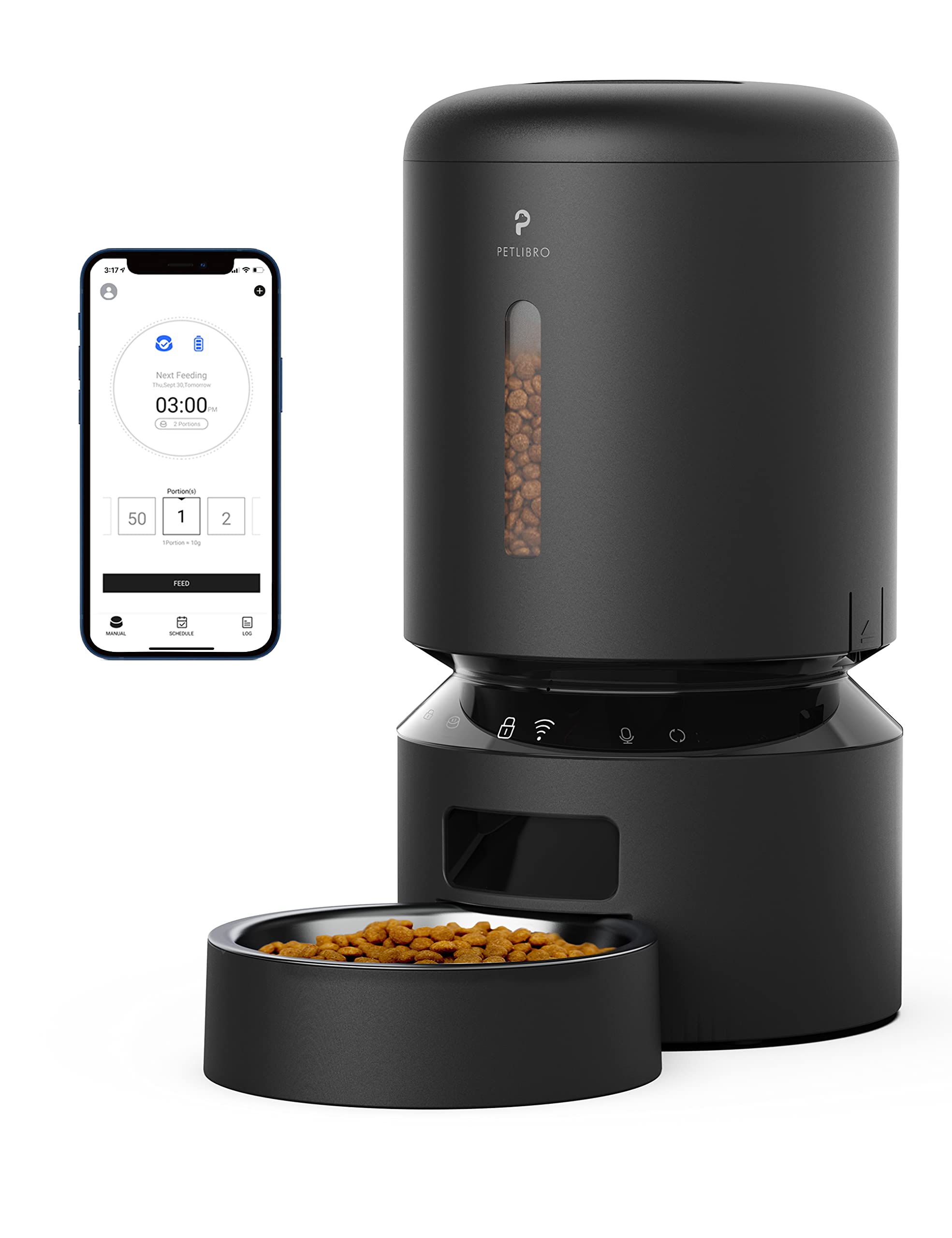 PETLIBRO Automatic Cat Feeder, 5G WiFi Pet Feeder with APP Control for Pet Dry Food, Low Food & Blockage Sensor, 1-10 Meals Per 