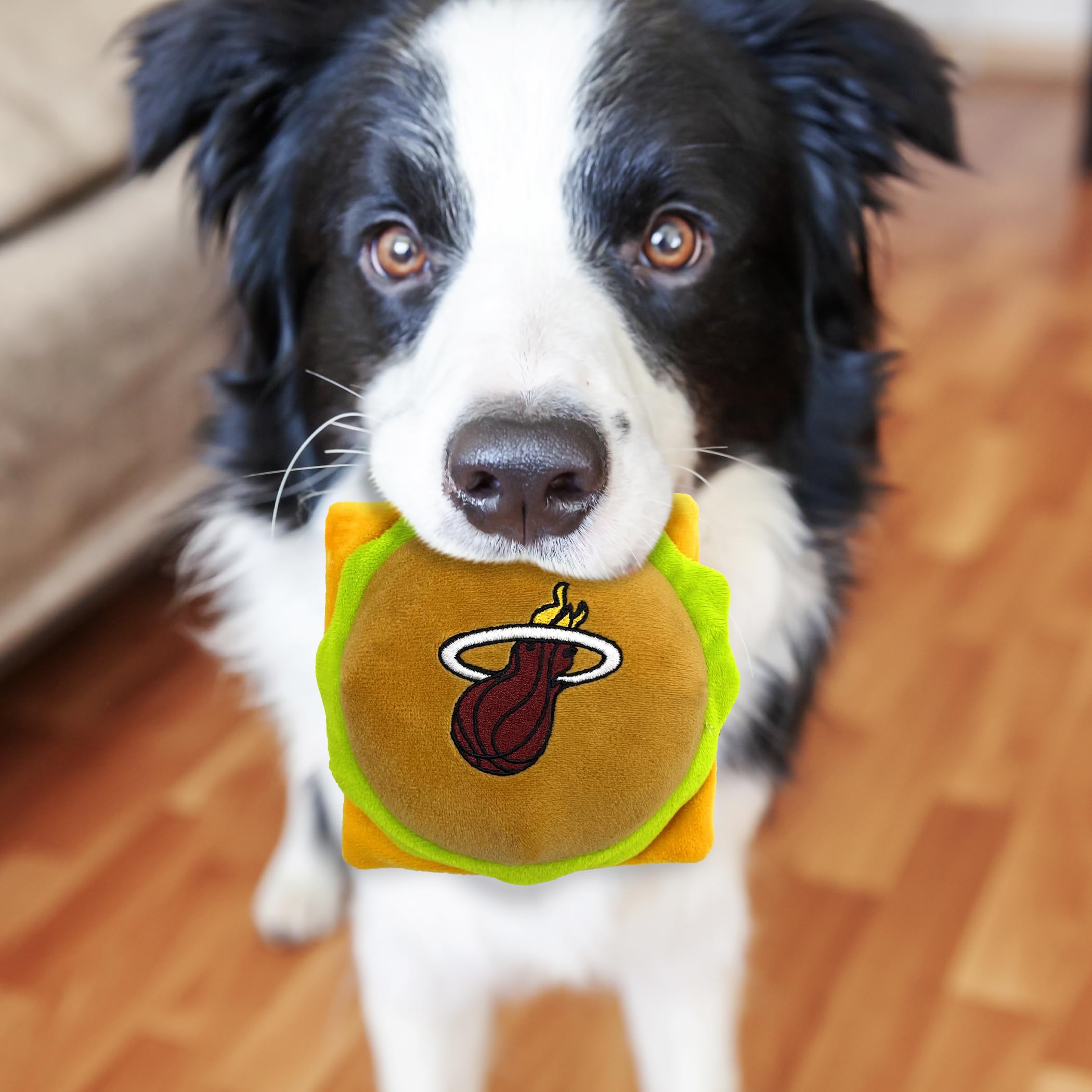 Pets First Nba Miami Heats Cheese Burger Plush Dog & Cat Squeak Toy - Cutest Stadium Hamberger Snack Plush Toy For Dogs & Cats W