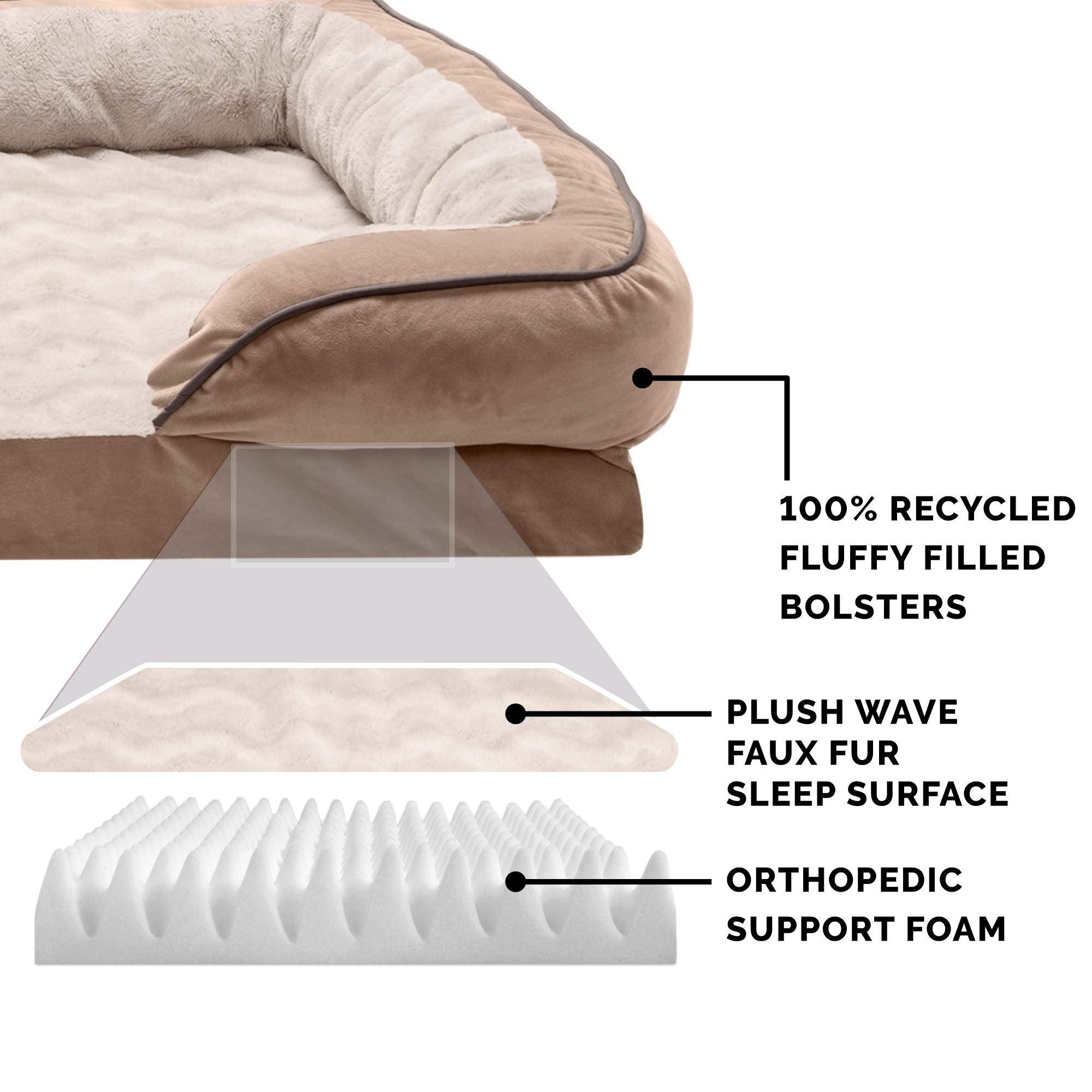 Furhaven Orthopedic Dog Bed for Large/Medium Dogs w/ Removable Bolsters & Washable Cover, For Dogs Up to 55 lbs - Plush & Velvet
