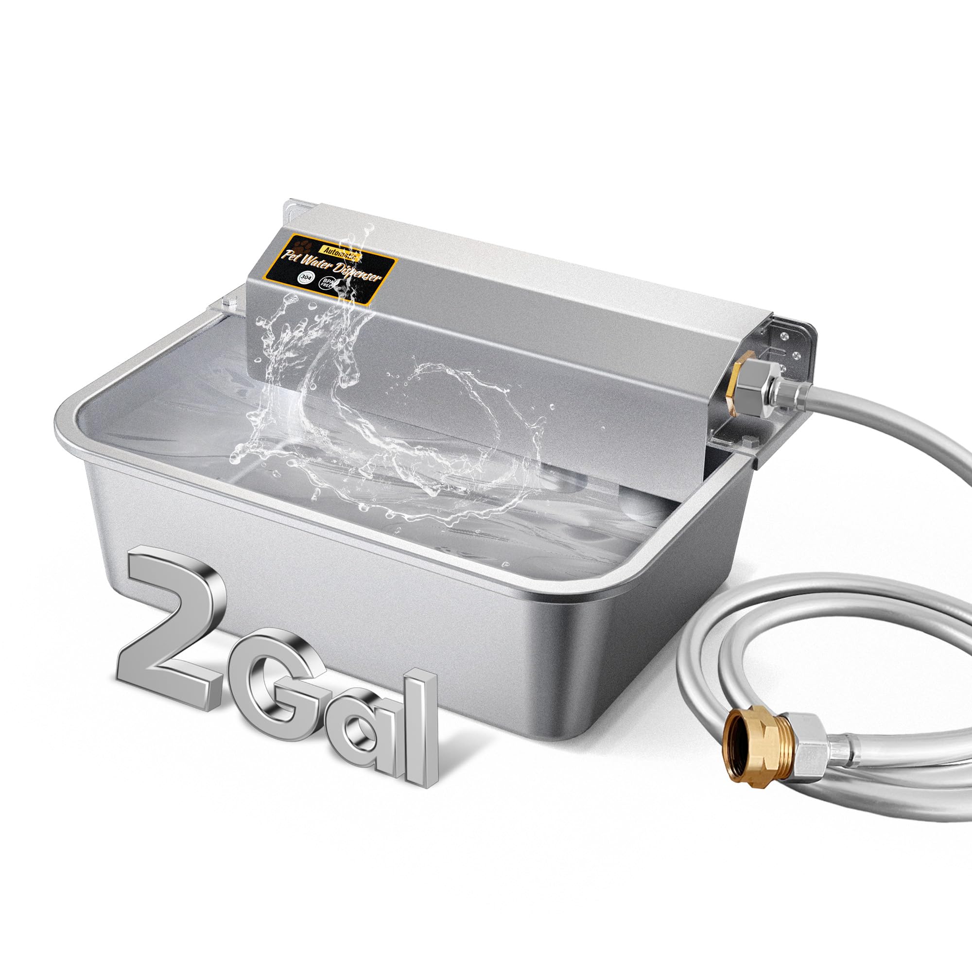 Petsolon Automatic Dog Water Dispenser, 2 Gallons 304 Stainless Steel Large Dog Water Bowl Dispenser For Indoor/Outdoor, Pet & L