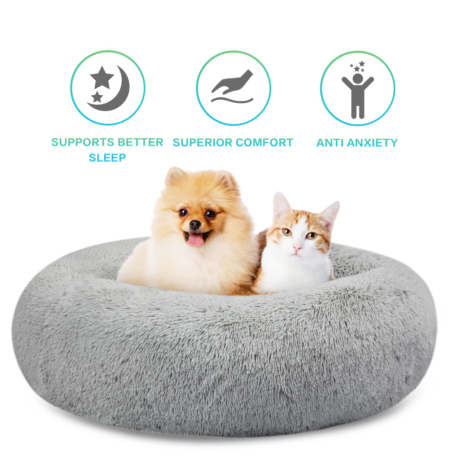 Savfox Calming Dog Bed, Anti Anxiety Dog Bed, Plush Donut Dog Bed For Small Dogs