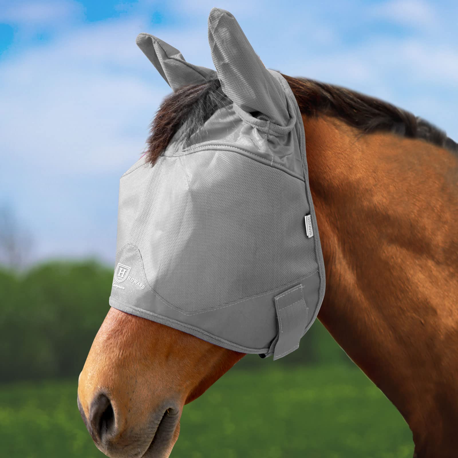 Harrison Howard UV-proof Multi-Function Fabrics Thick Fleece Padding Horse Fly Mask Half Face with Ears Original Grey Arabian Me