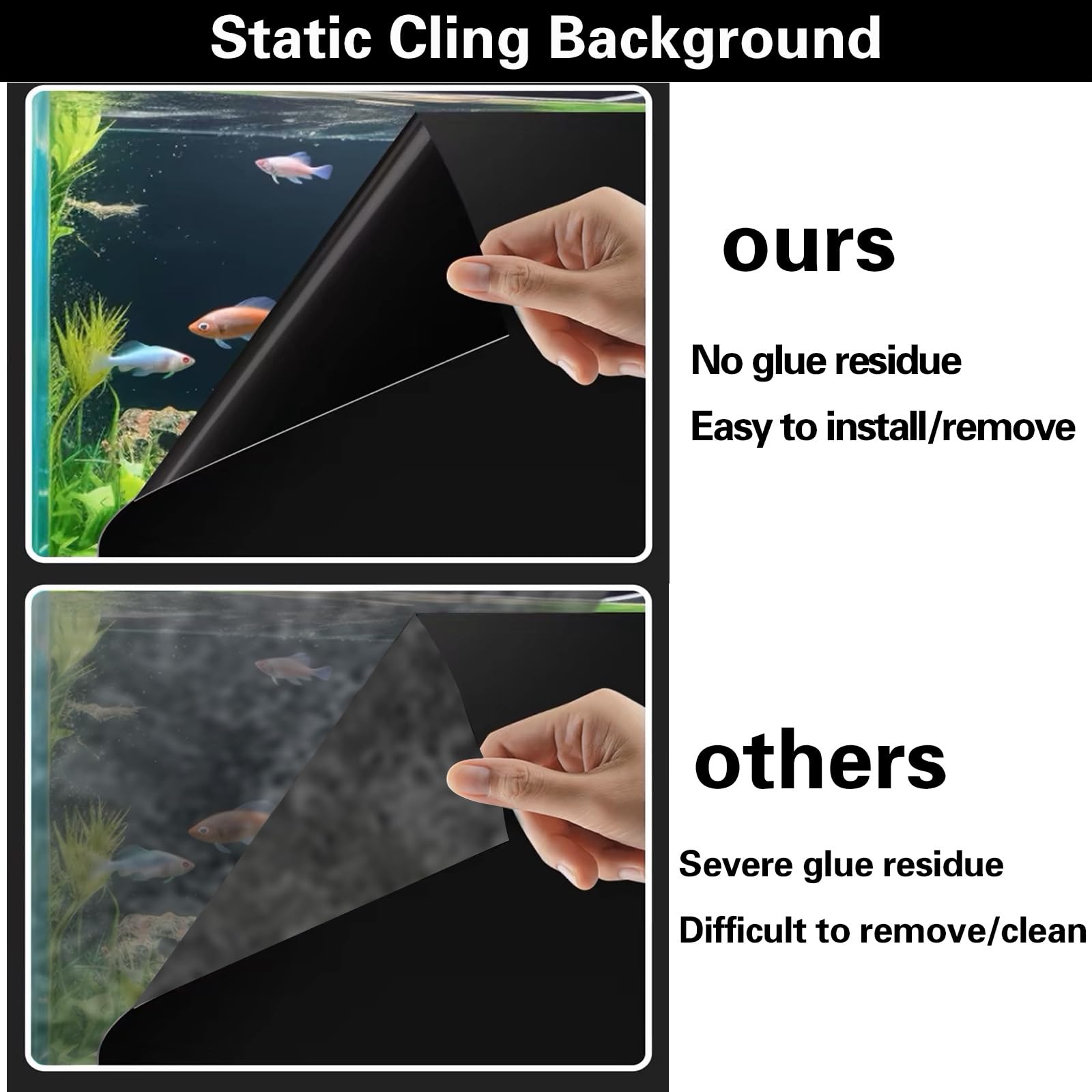 Fish Tank Aquarium Background - Black, Electrostatic Adhesion, Glue-Free, Easy Installation, Traceless Removal, Size 15.7 X 39 I