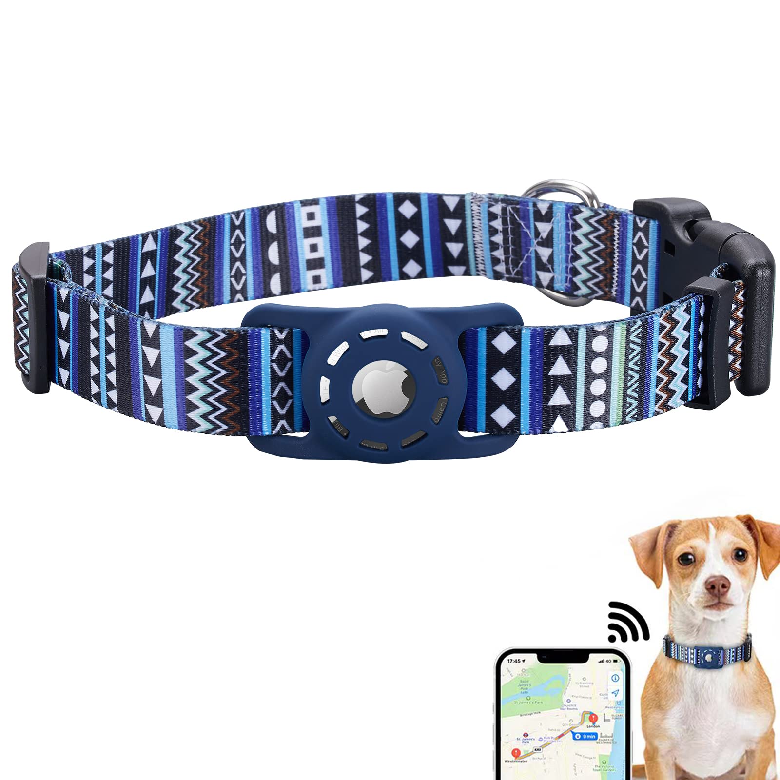 Konity Airtag Dog Collar, Compatible With Apple, Polyester Pet Cat Puppy Collar Silicone Holder For Small, Medium, Large, And Ex