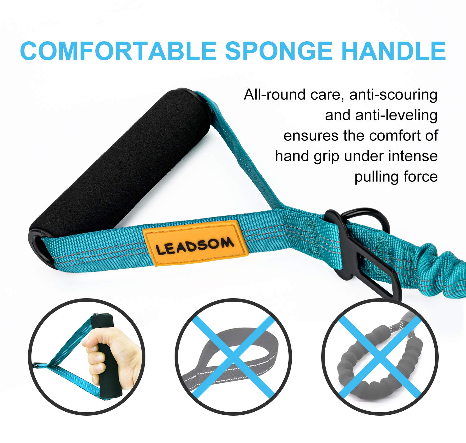 Leadsom 6Ft Highly Reflective Heavy Duty Elastic Bungee Medium And Large Dog Leash Shock Absorbing With Comfortable Padded Handl