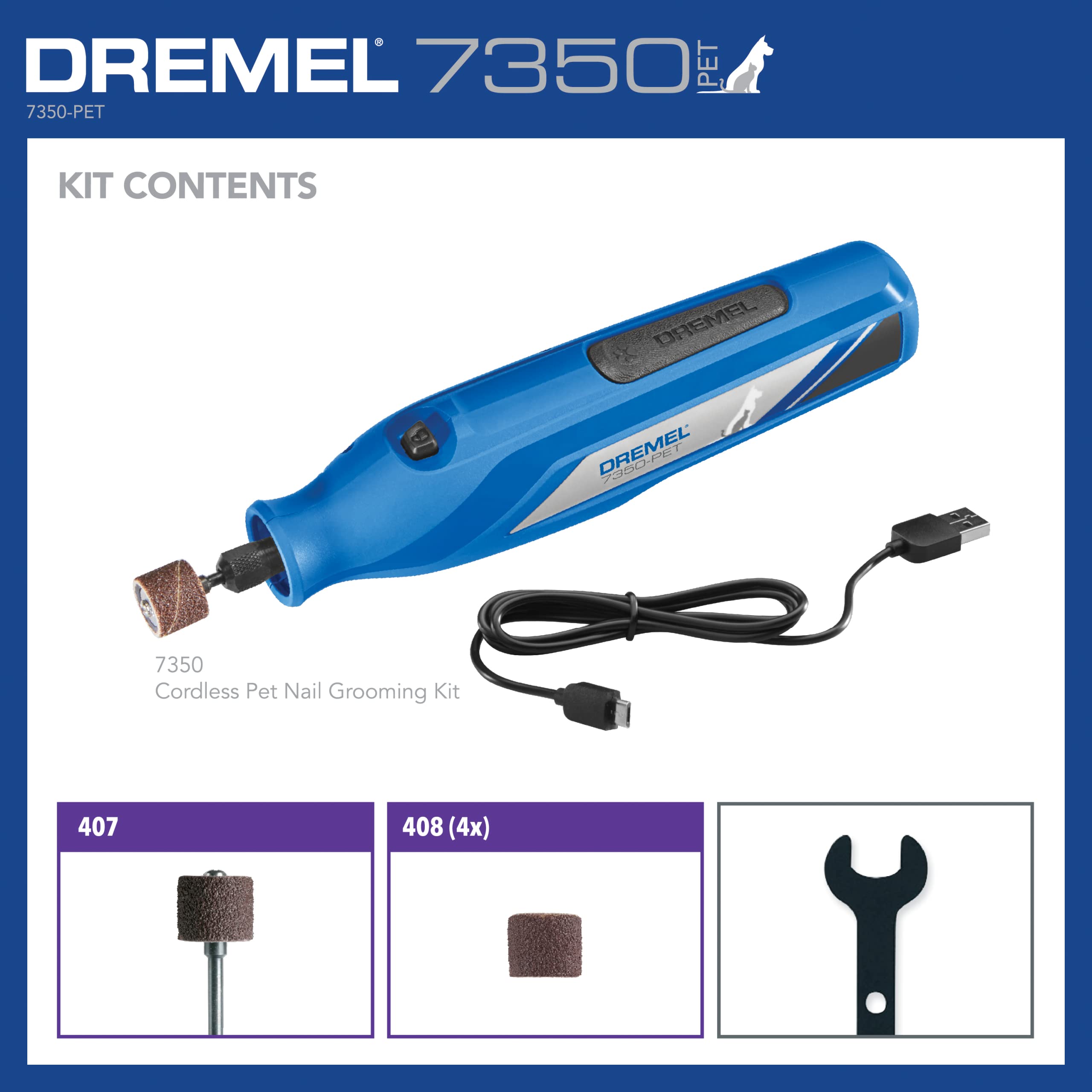 Dremel 7350-PET 4V Pet Nail Grinder - Safe & Easy Trimmer for Dogs & Cats - Professional Grooming Kit, Original Size