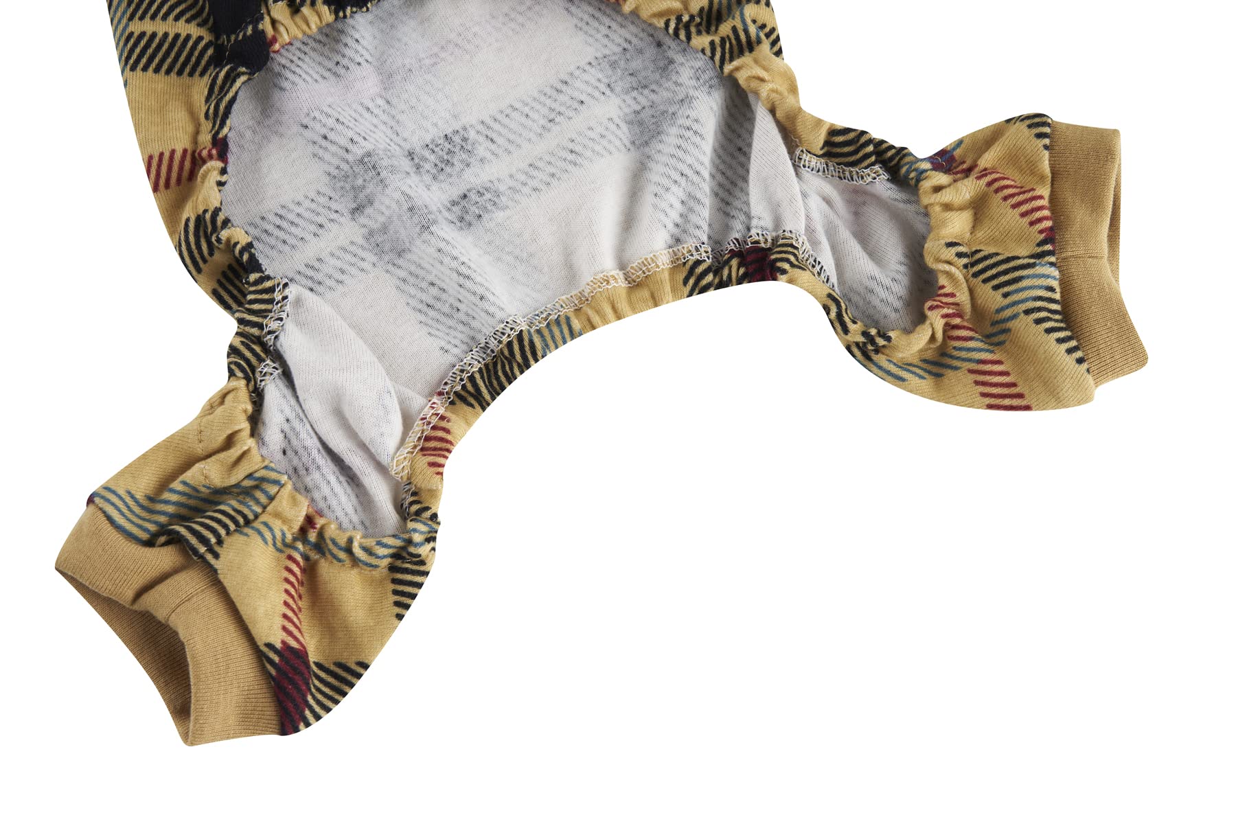 Beige Buffalo Plaid Christmas Clothes For Dogs Pajamas Onesie Pjs, Back Length 20' Large