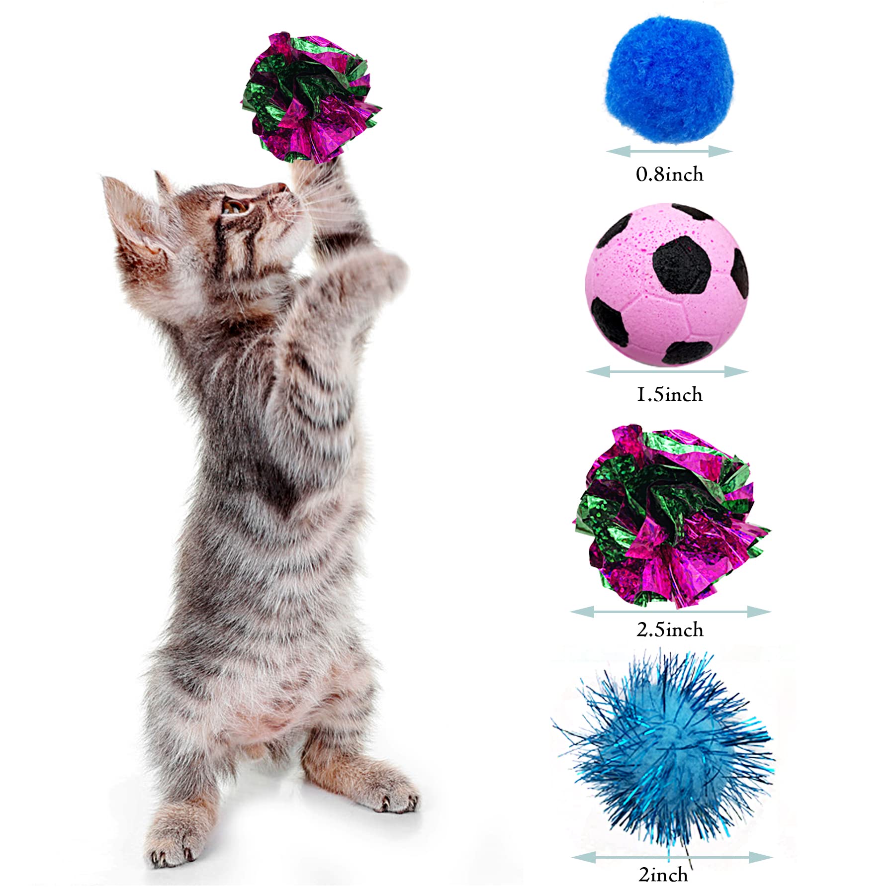 Pet Show Pack Of 30Pcs Cat Toy Balls Set Interactive Pompoms Kitten Toys Golden Thread Ball Paper Balls Quiet Indoor Outdoor Footballs Play Activity Chase Training