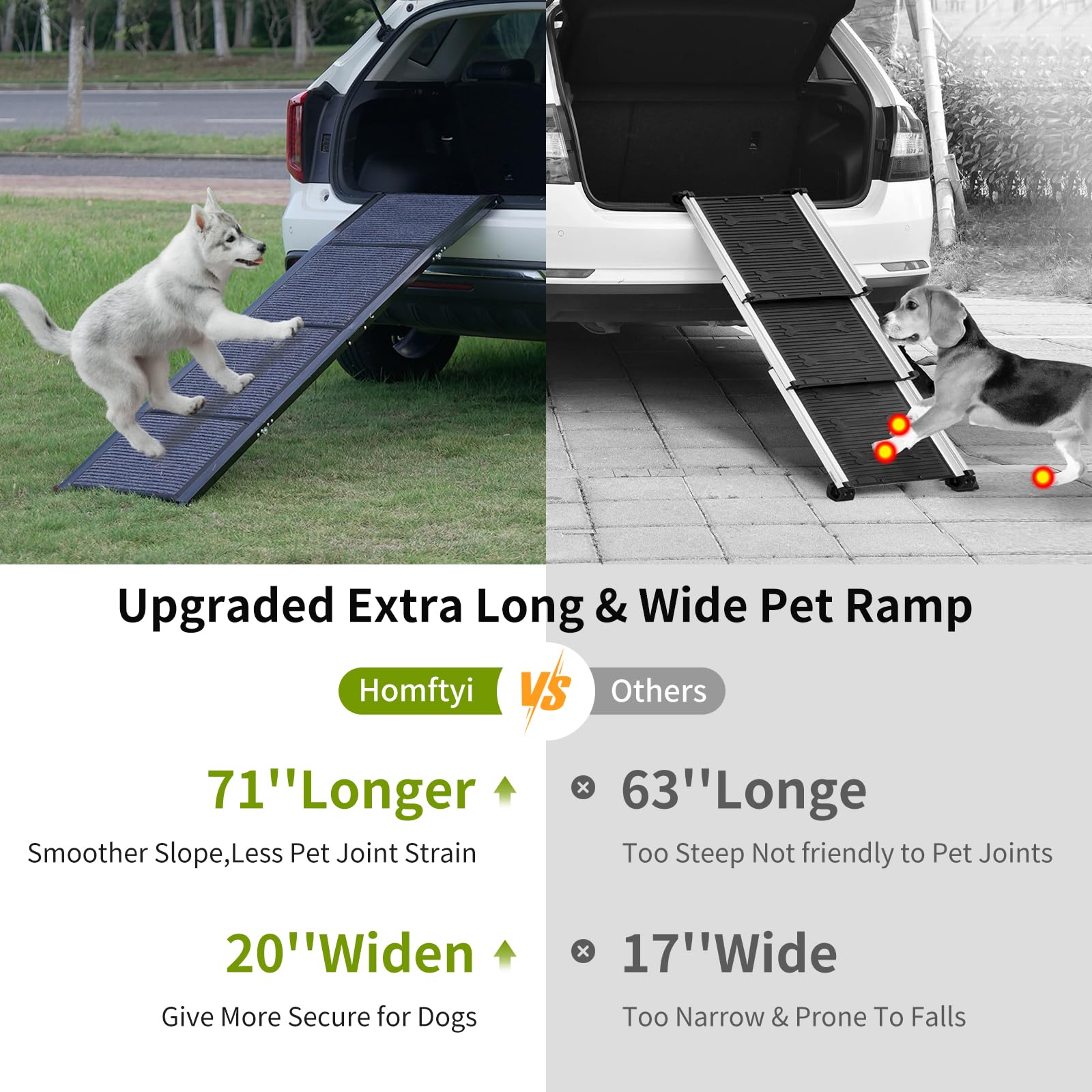 Homfstyi Dog Ramp For Car, 71'' L X 20'' W Dog Ramps For Large Dogs, Extra Wide Pet Ramp With Non-Slip Surface For Medium & Larg