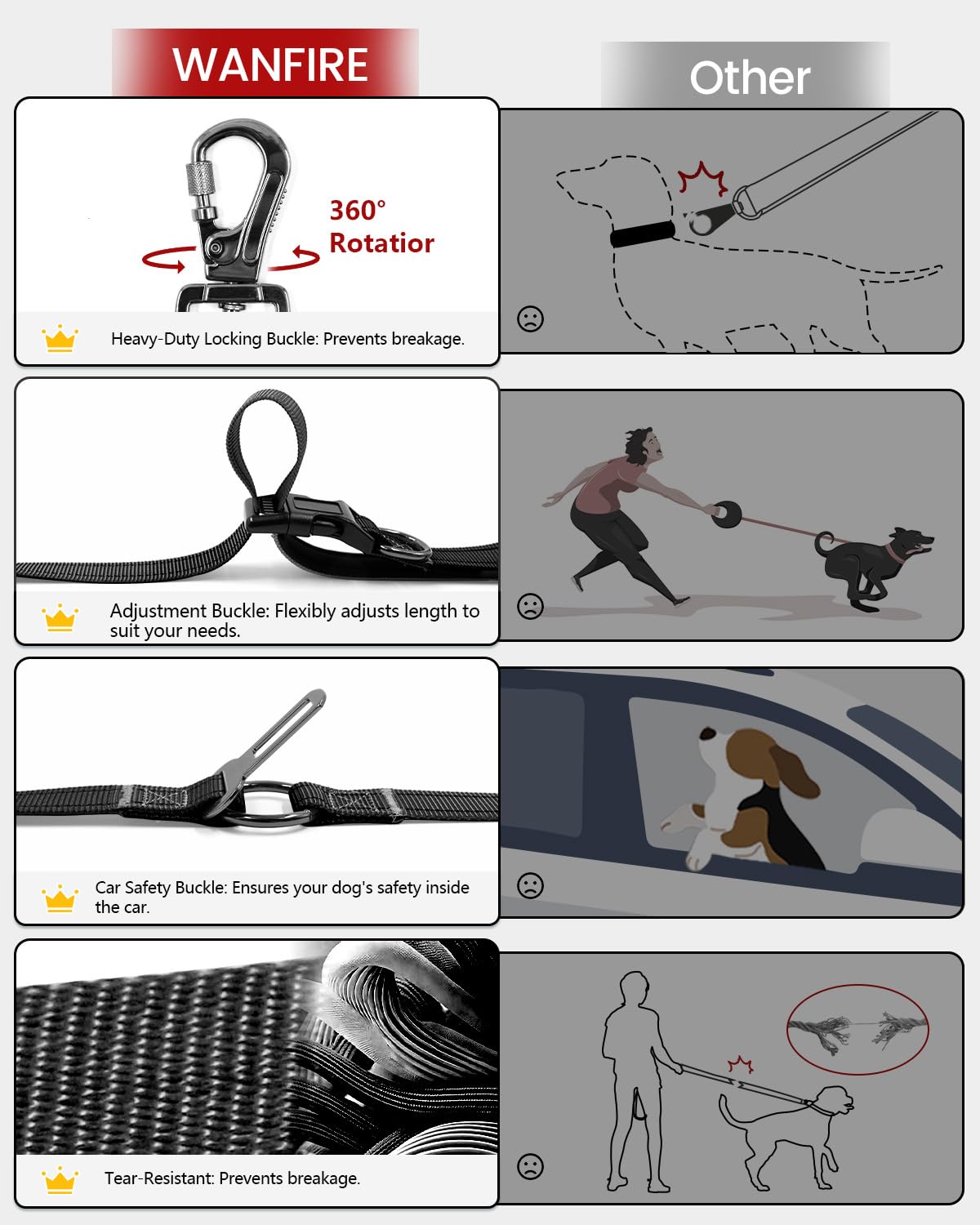 Wanfire Hands Free Dog Leash, Crossbody Dog Leash, 5.3-7.8Ft Waist Belt With Car Seatbelt And Double-Sided Reflective,Walking, J