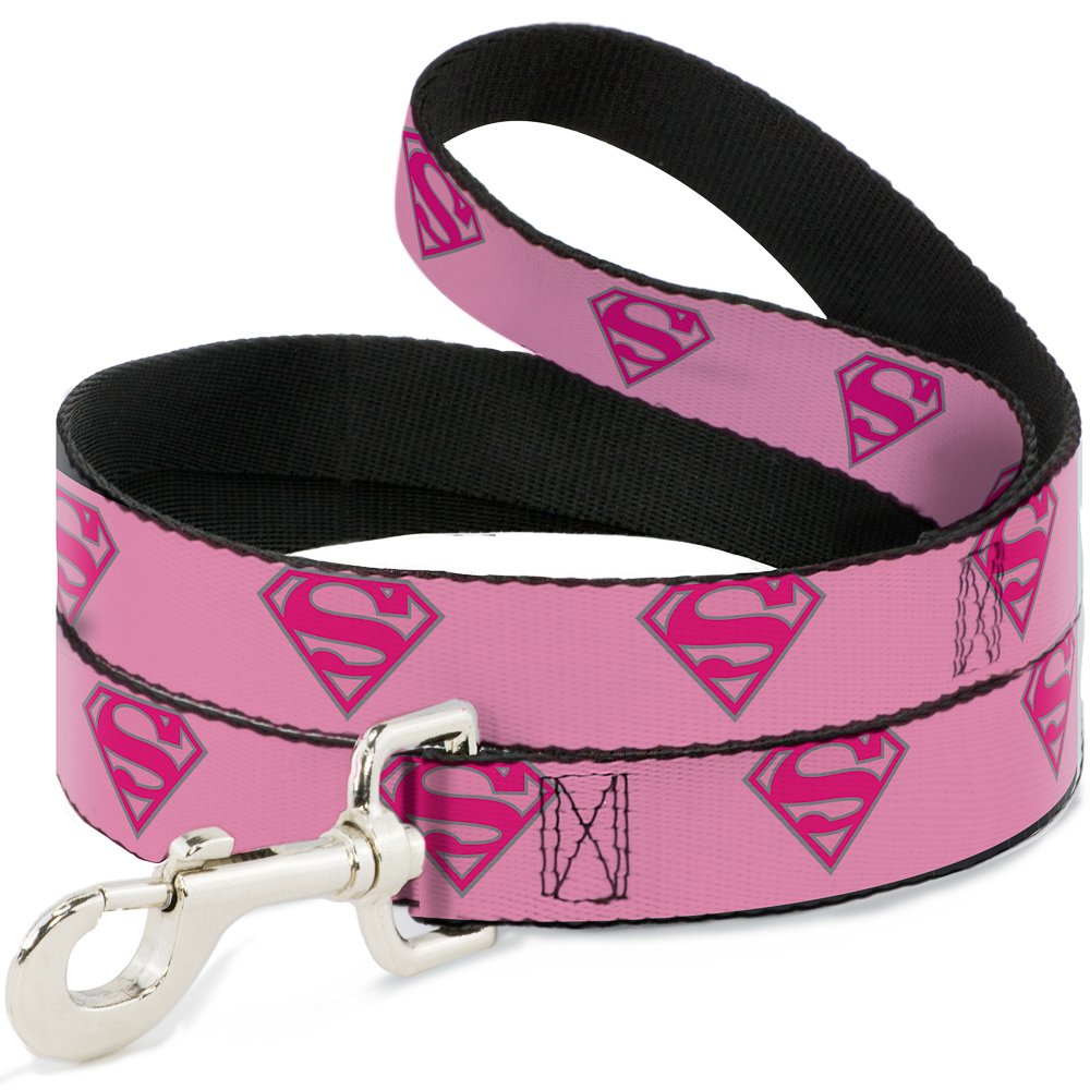 Dog Leash Superman Shield Pink 6 Feet Long 1.5 Inch Wide