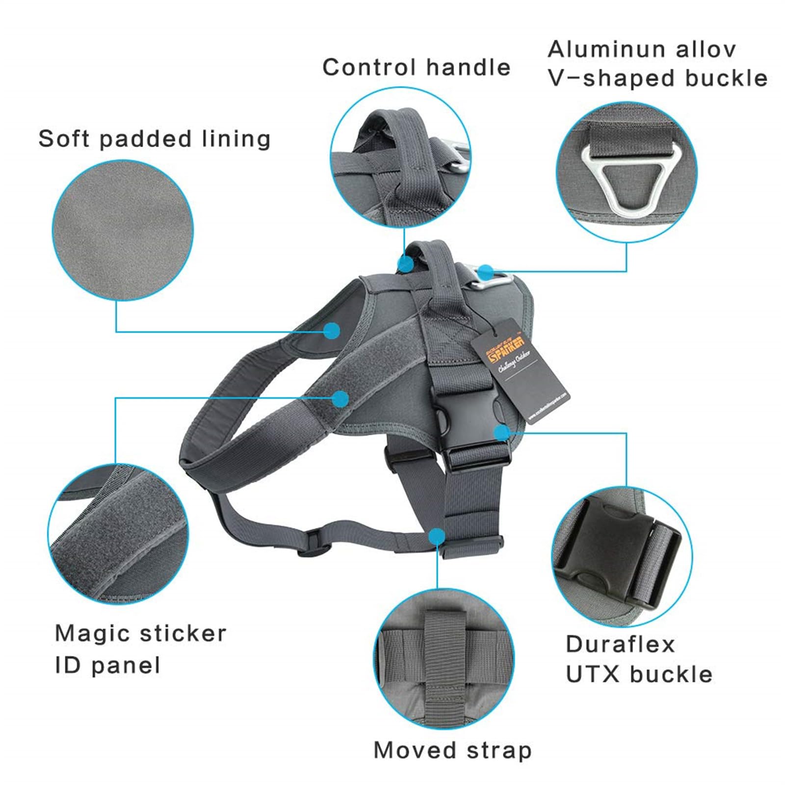 Excellent Elite Spanker Tactical Dog Harness Military Patrol Harness No-Pull Service Dog Vest Military Dog Vest Adjustable Training Working Dog Vest With Handle For Medium Large Dogs(Grey-Xs)