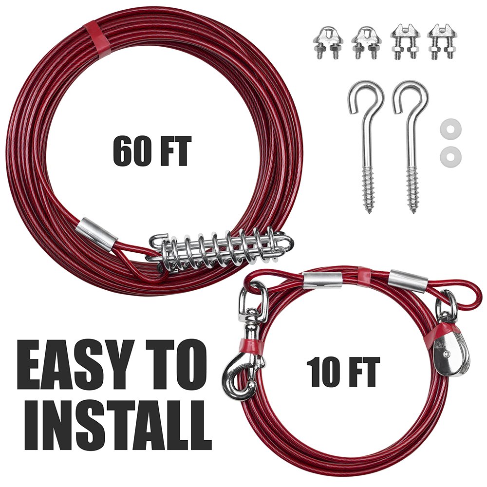 Bv Dog Trolley Cable, Dog Trolley System, Camping For Dogs - Up To 125 Lbs | Dog Runner Outside, Dog Cable For Yard Heavy Duty | Dog Cable 60 Ft | Outdoor Camping Zipline (125Lbs/ 60Ft/ Trolley)