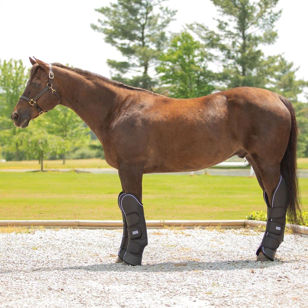 Dura-Tech Fleece Lined Horse Shipping Boots | Size Medium | Color Black | Complete Leg Coverage, Tough 600D Ripstop, Plush Polar