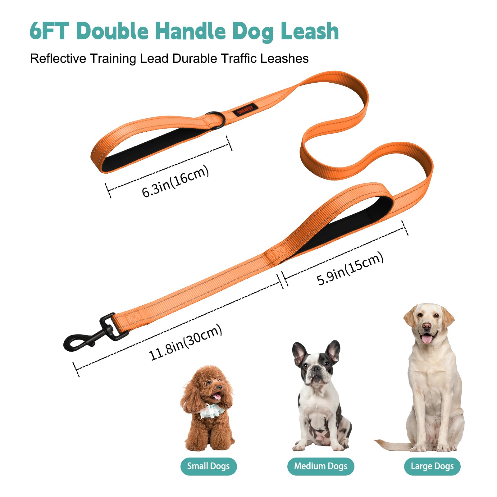 Heavy Duty Leash For Large Breed Dogs - Double Handle, Reflective Training Lead, Perfect For Medium To Large Dogs (6Ft Orange)